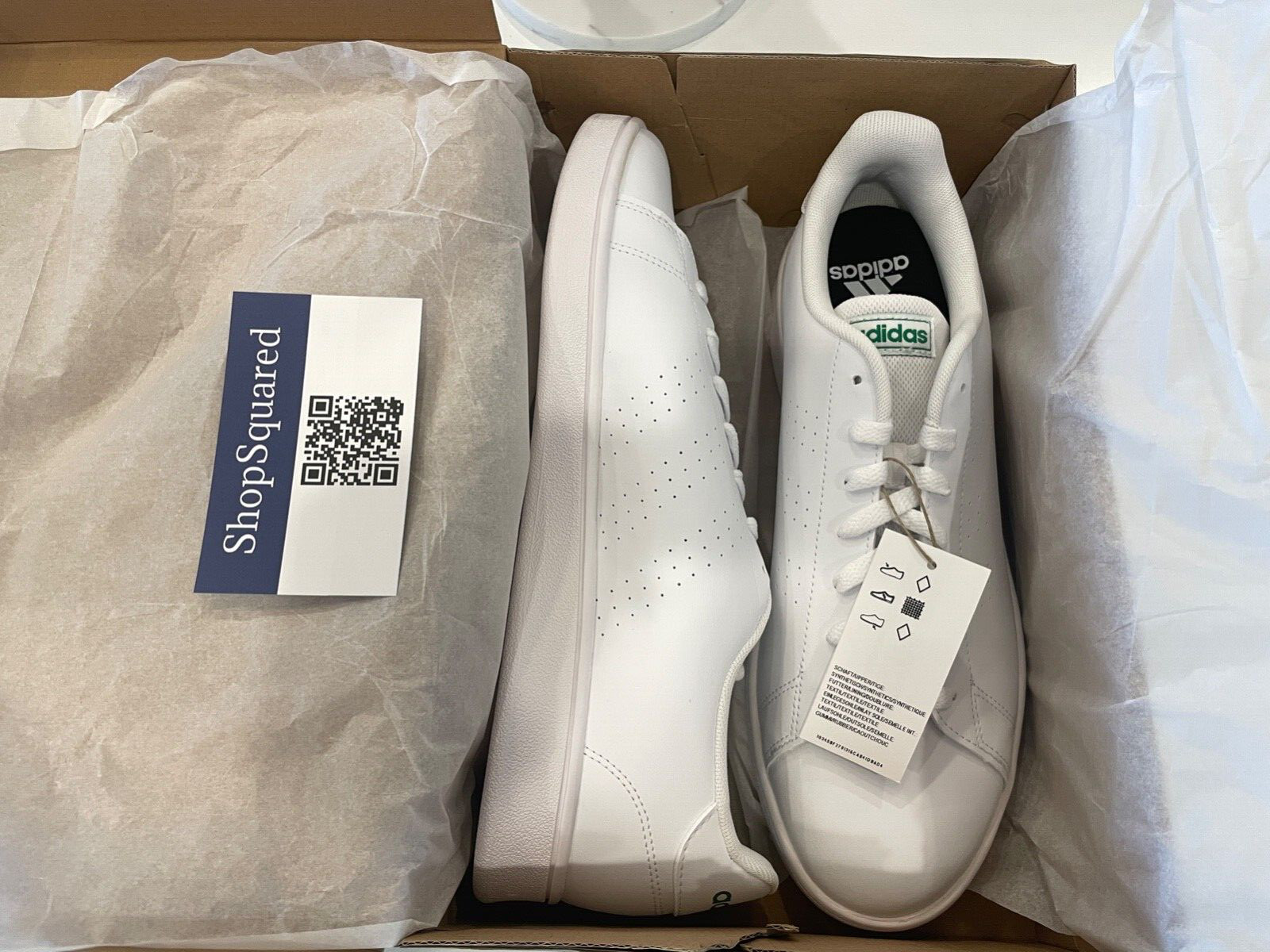 Adidas Advantage Base Sneaker Shoes White w/ Green Mens Size 13 New (GW2063)