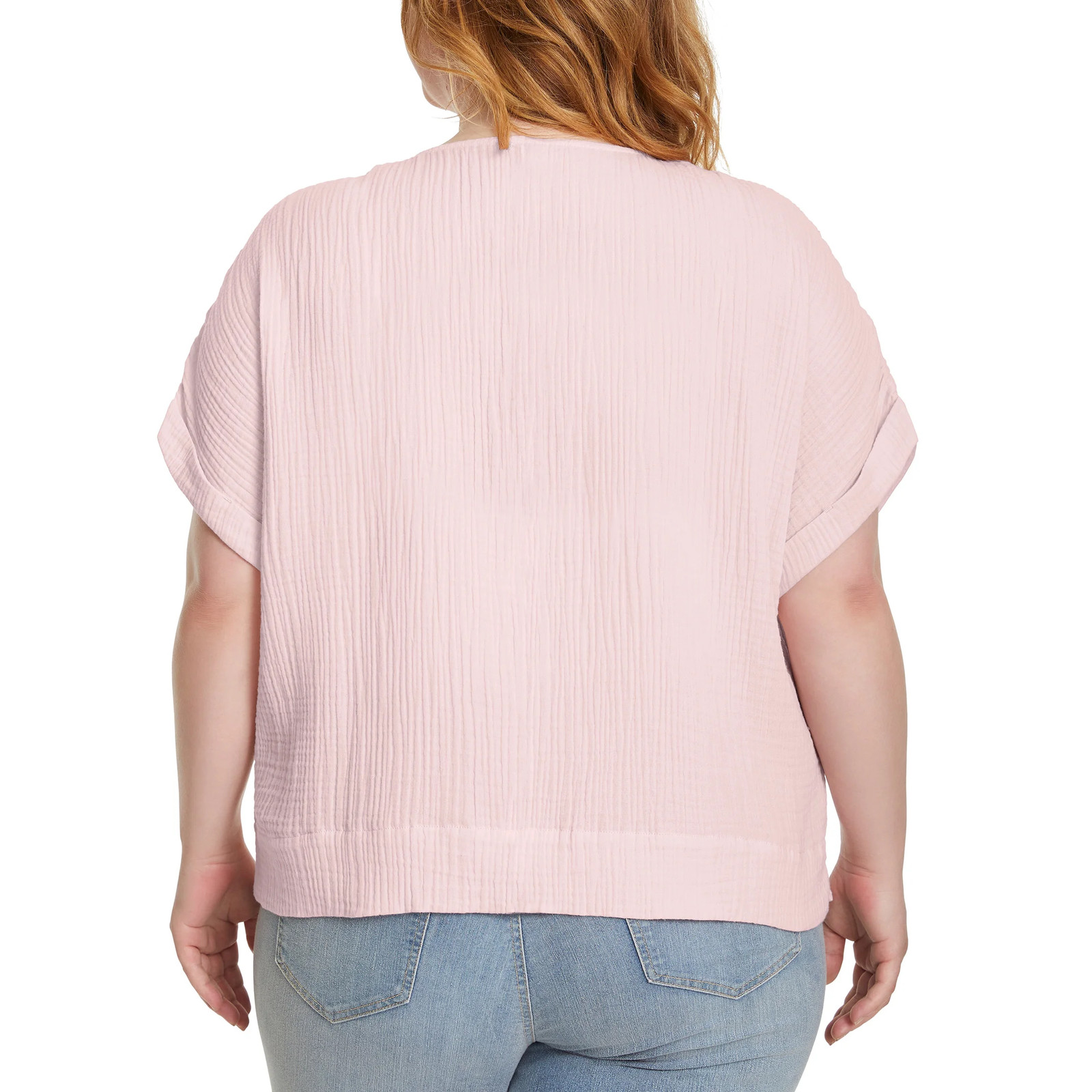 Gloria Vanderbilt Women’s Cotton Gauze Pullover Top Double Rolled Cuff Sleeve