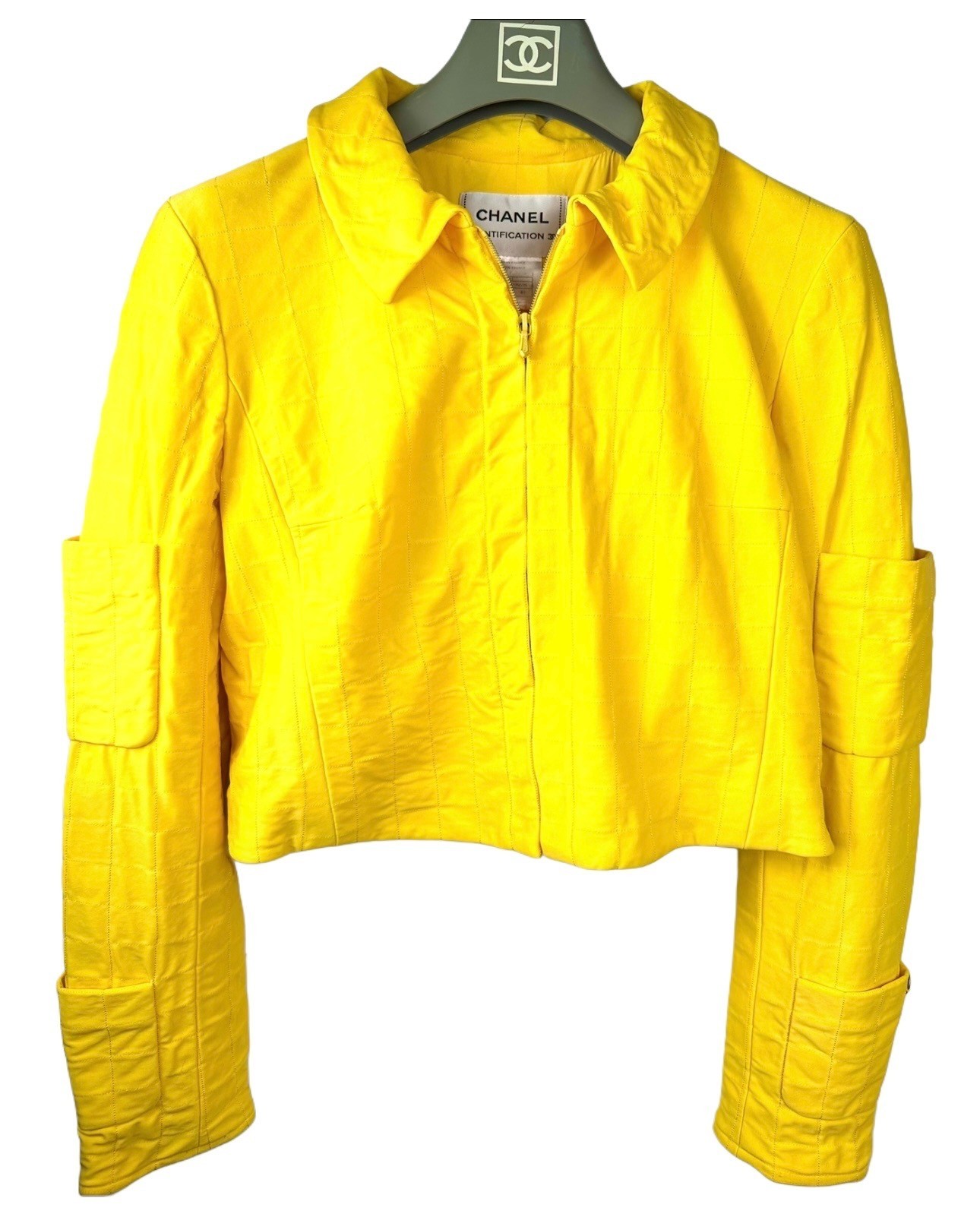 Chanel Vintage 2000 Yellow Jacket 36 38 40 4 6 8 Coat Top Black CC Op Taylor S M