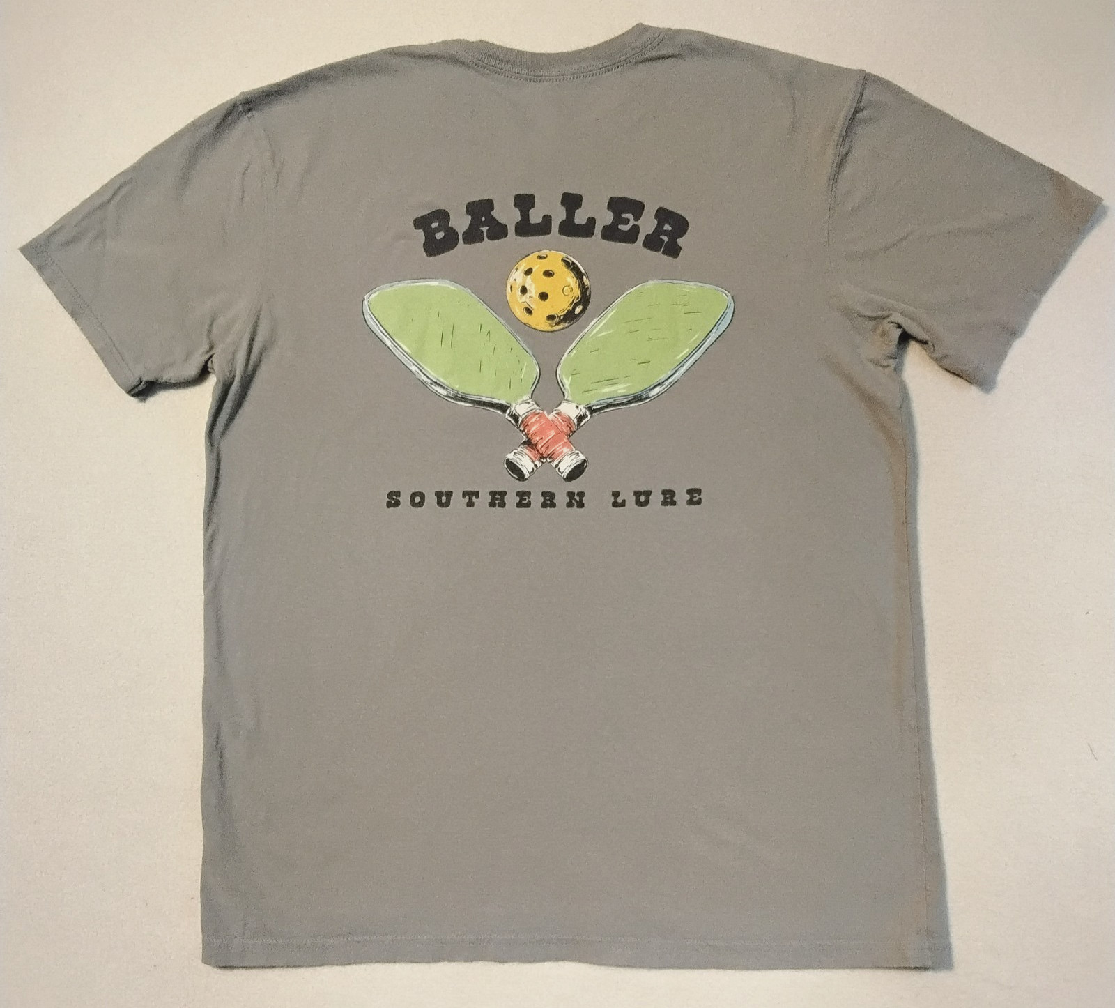 Southern Lure Baller Pickleball T Shirt Gray Graphic Pocket Tee Men’s Large 100%