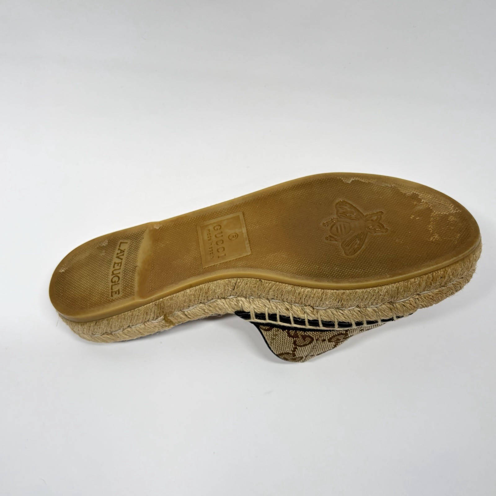 Gucci GG Matelasse Espadrille Slide Sandal Beige Ebony Womens 34.5 / US 4.5