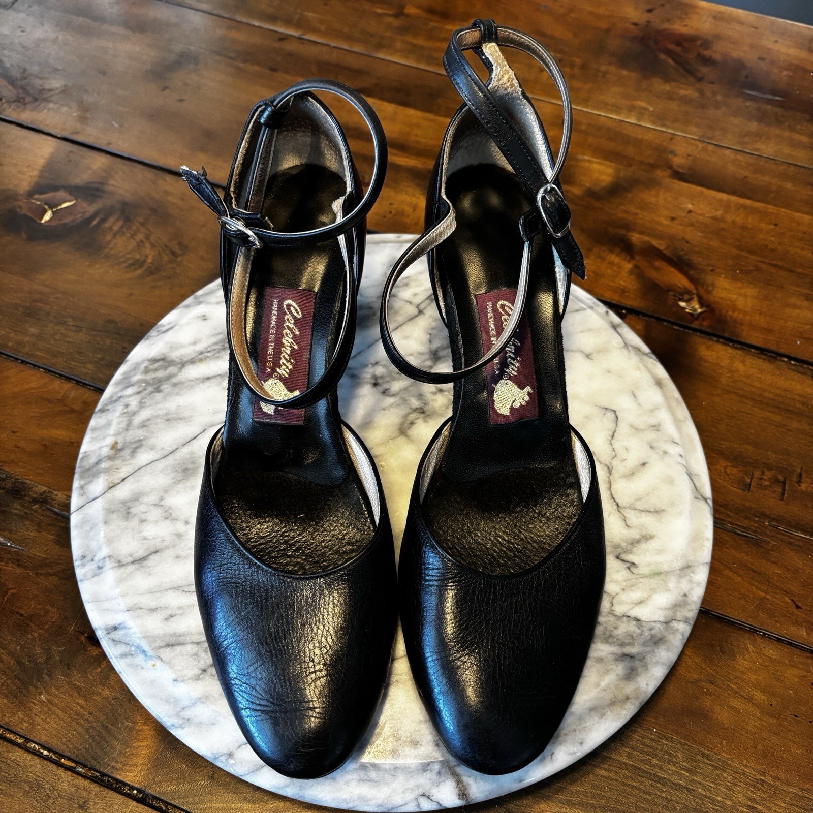 Celebrity Ballroom Dance Shoes Natasha Black Glove Leather 2.5″ Heel Sz 10.5 USA