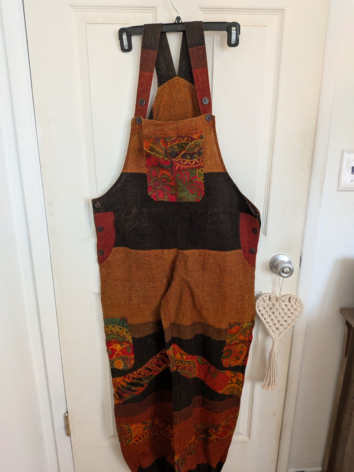 Ashley Taylor Women’s One Size Boho Floral Patchwork Cotton Overalls Pockets