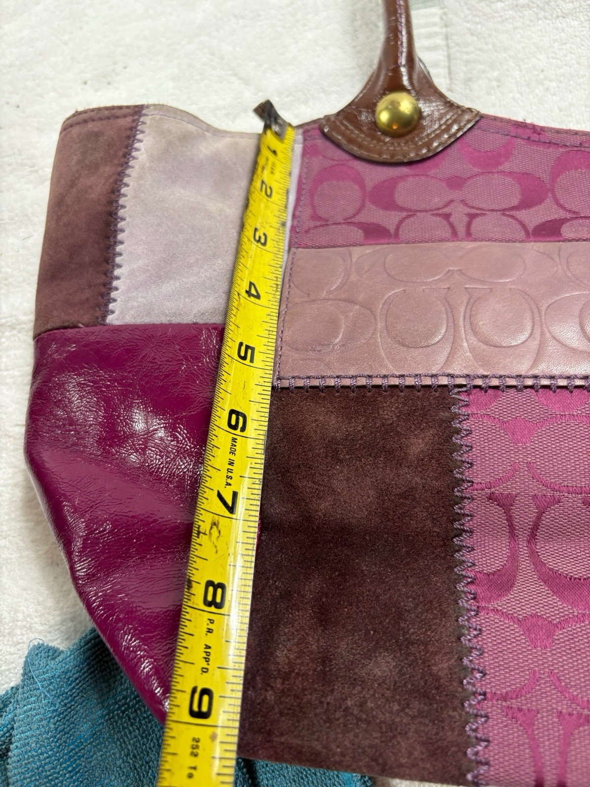 Coach Bleecker Purple Patchwork Tote Bag Leather Suede Signature Y2K F14045
