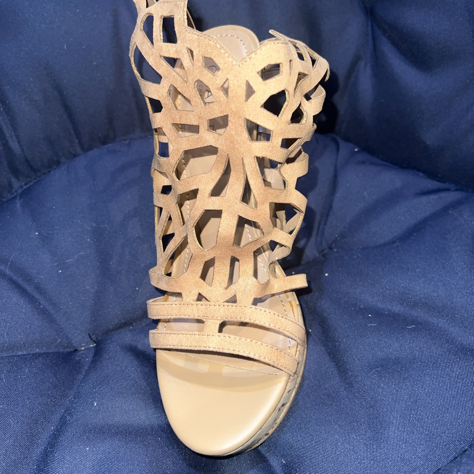 Charles by Charles David “Apollo” Black Faux Leather Cork Wedge Sandal Size 9.5M