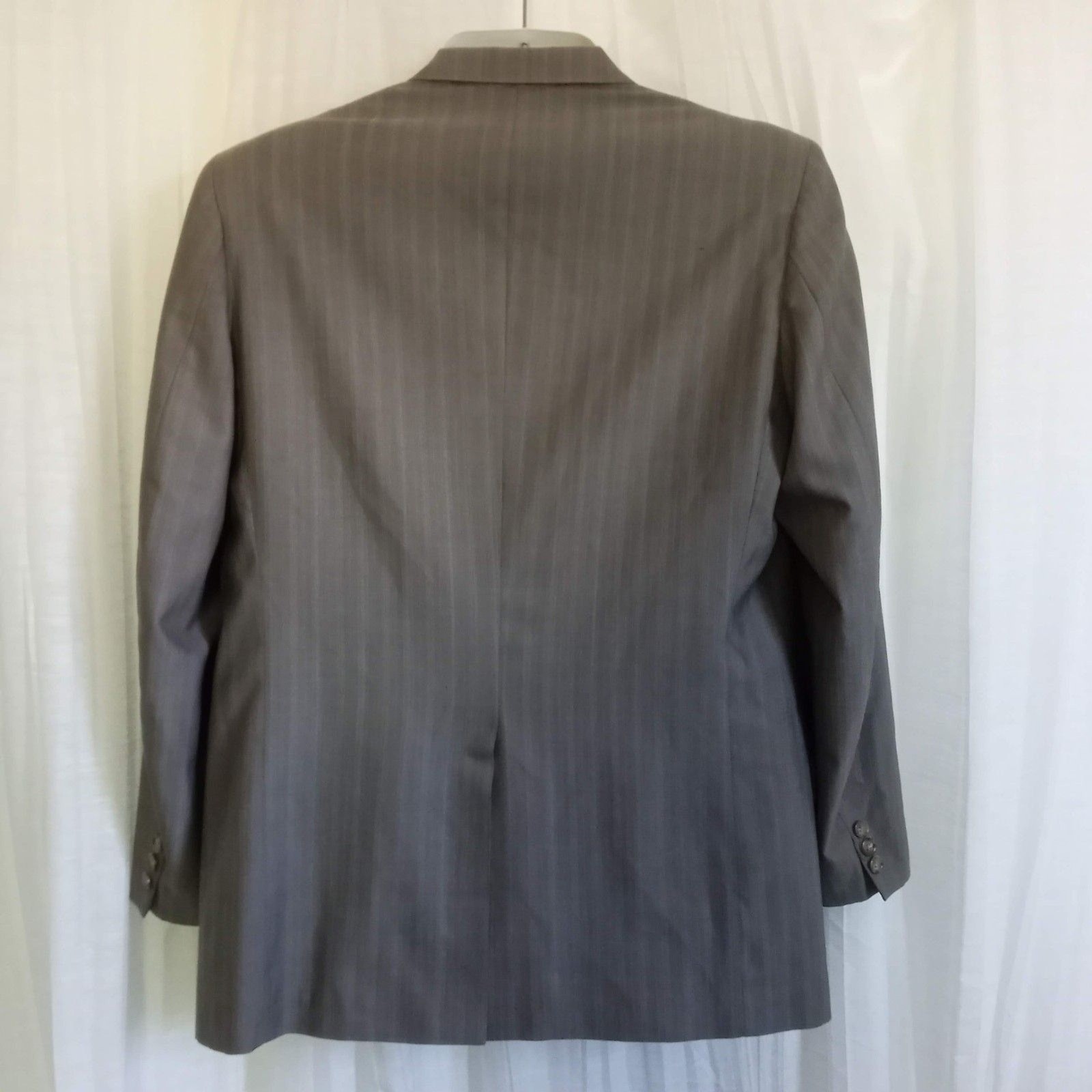 Eduardo De Simone Italy SZ 43 Wool Sport Coat Suit Jacket Stripe Tan Gray Blue