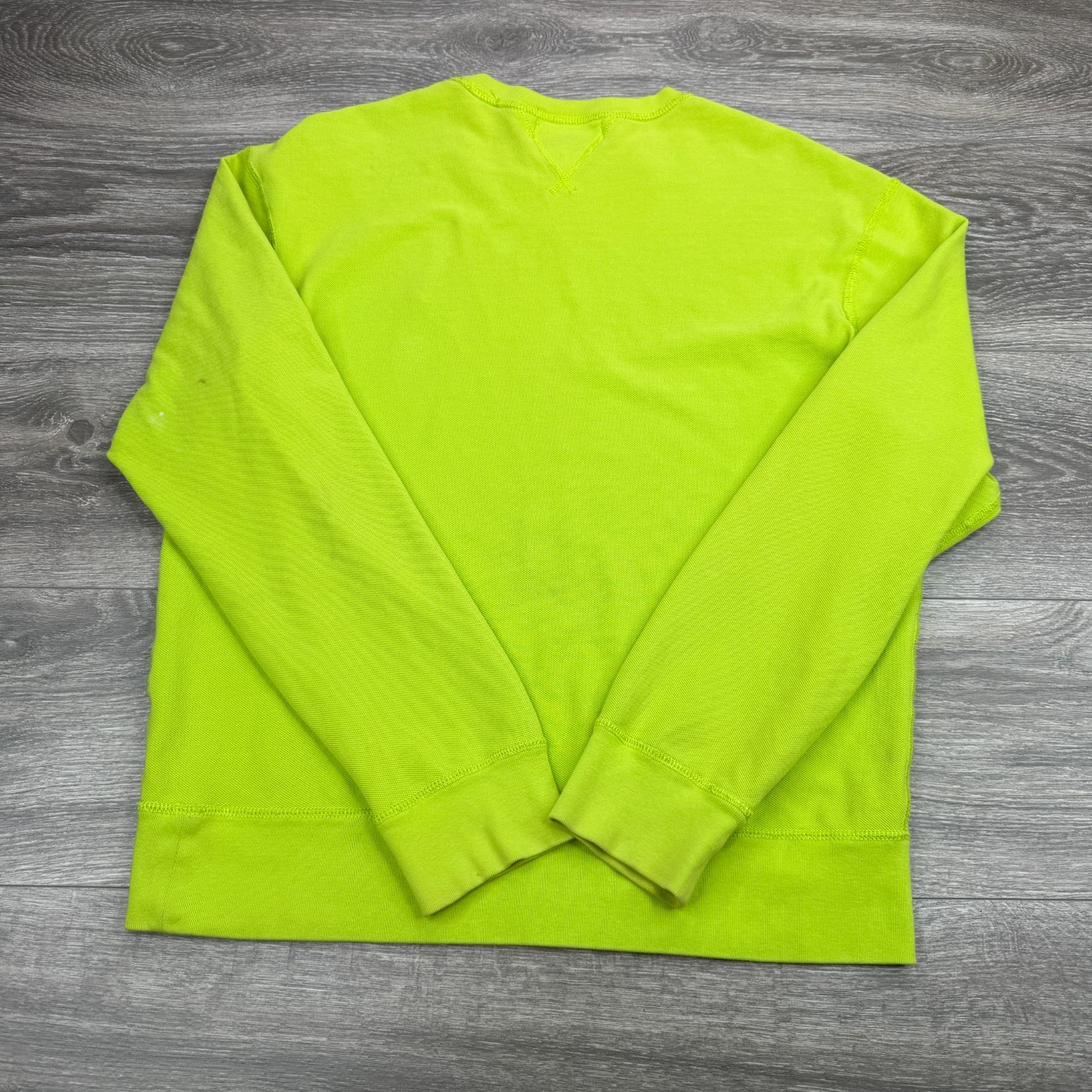 Polo Ralph Lauren Sweatshirt Mens Medium Neon Green Mesh Crewneck Orange Pony