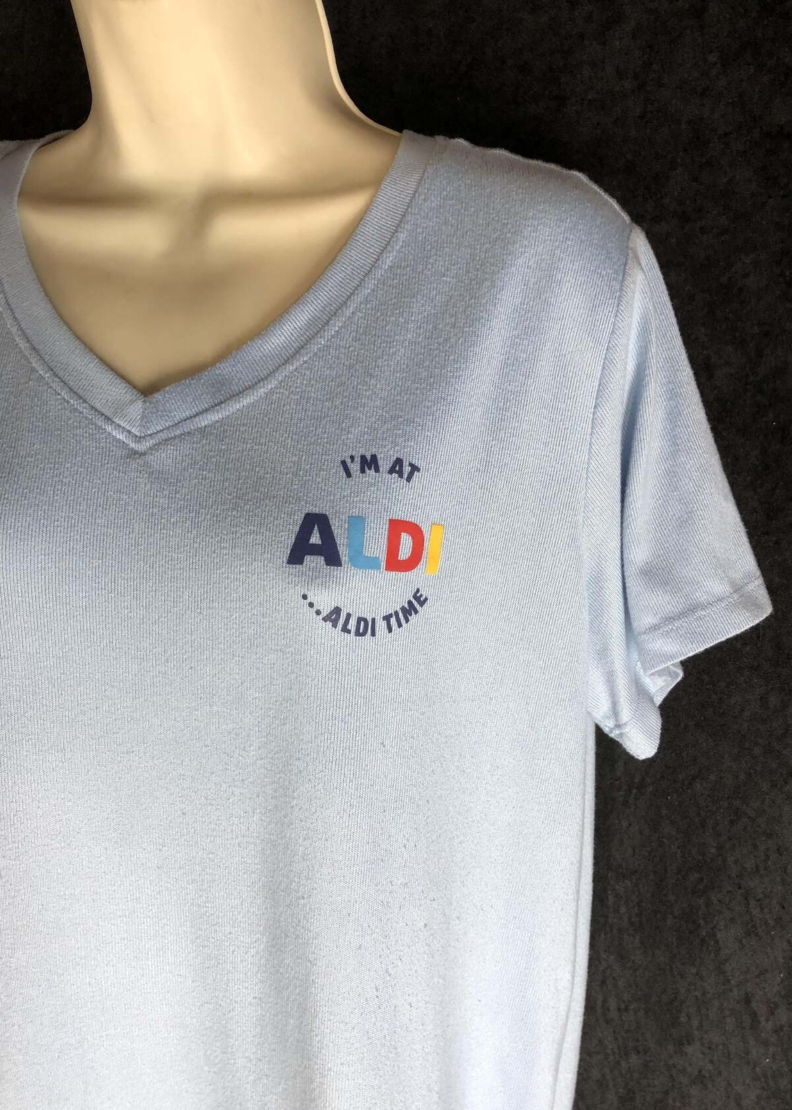 ALDI Top V Neck Tee Shirt sz XL I’m At Aldi It’s Aldi Time