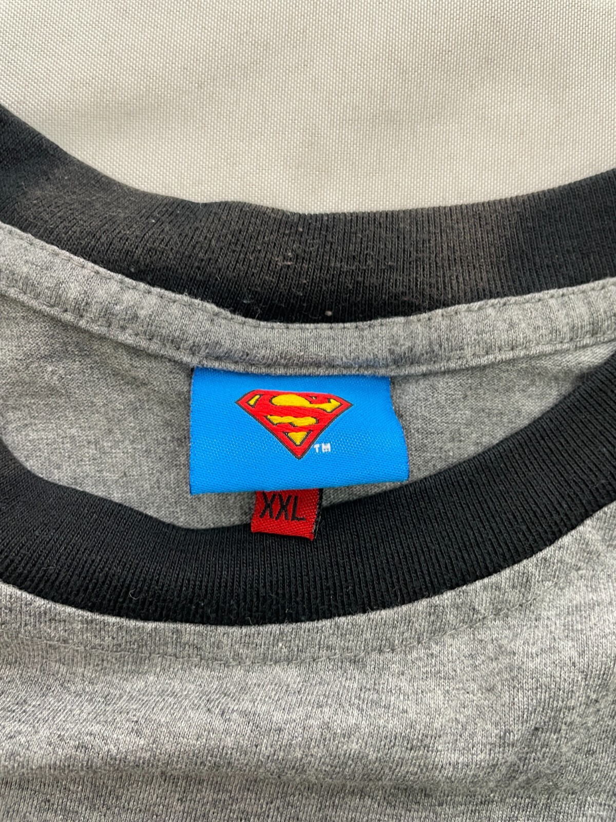 Superman Black Logo Grey Ringer T-Shirt Men’s XXL
