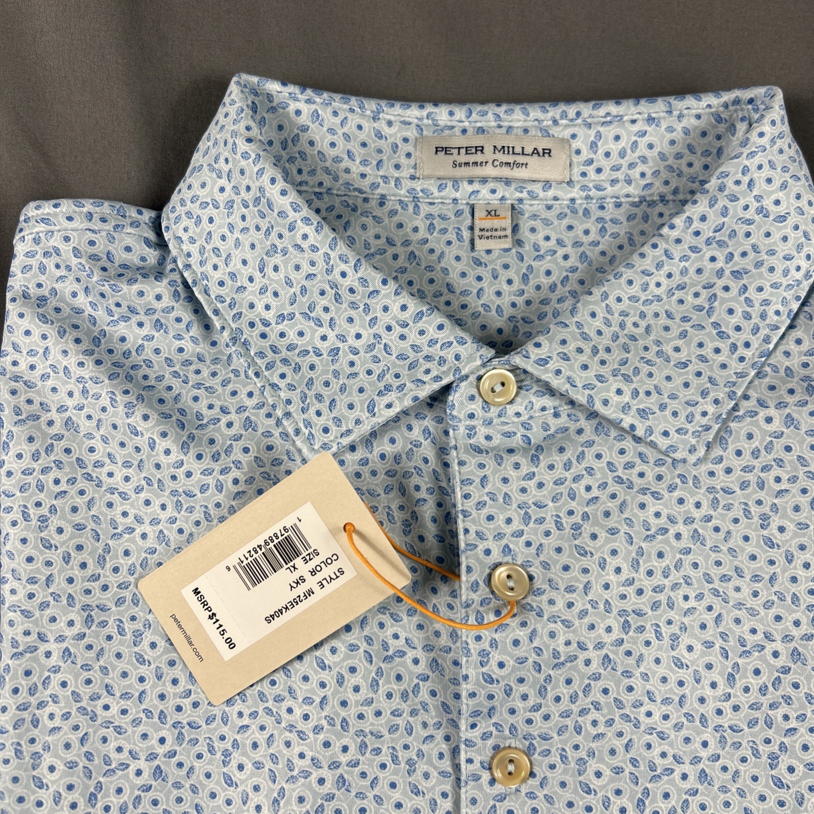 Peter Millar Golf Shirt Polo CS Summer Comfort Jared Print XL Blue NWT MSRP $115