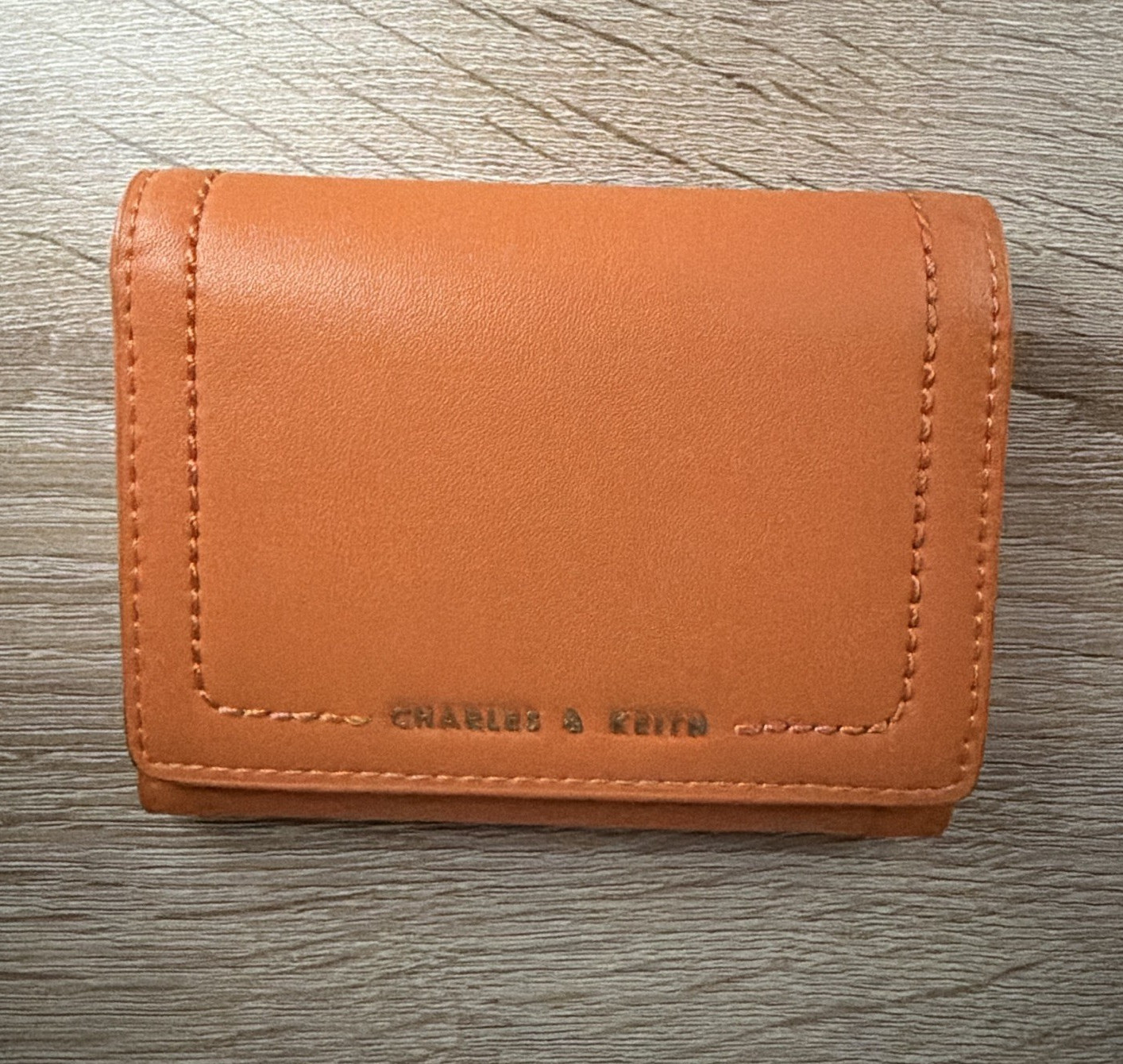 CHARLES & KEITH Orange Women’s Wallet Folding Snap Closure Zip Coin Pocket