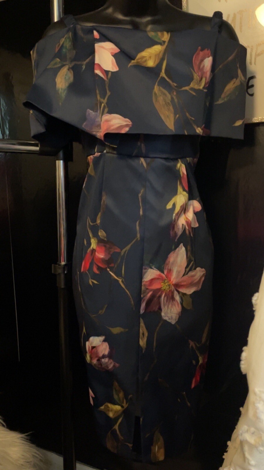 DOROTHY PERKINS Navy Floral Off-Shoulder Pencil Occasion Dress UK 8 EUR 36 US 4