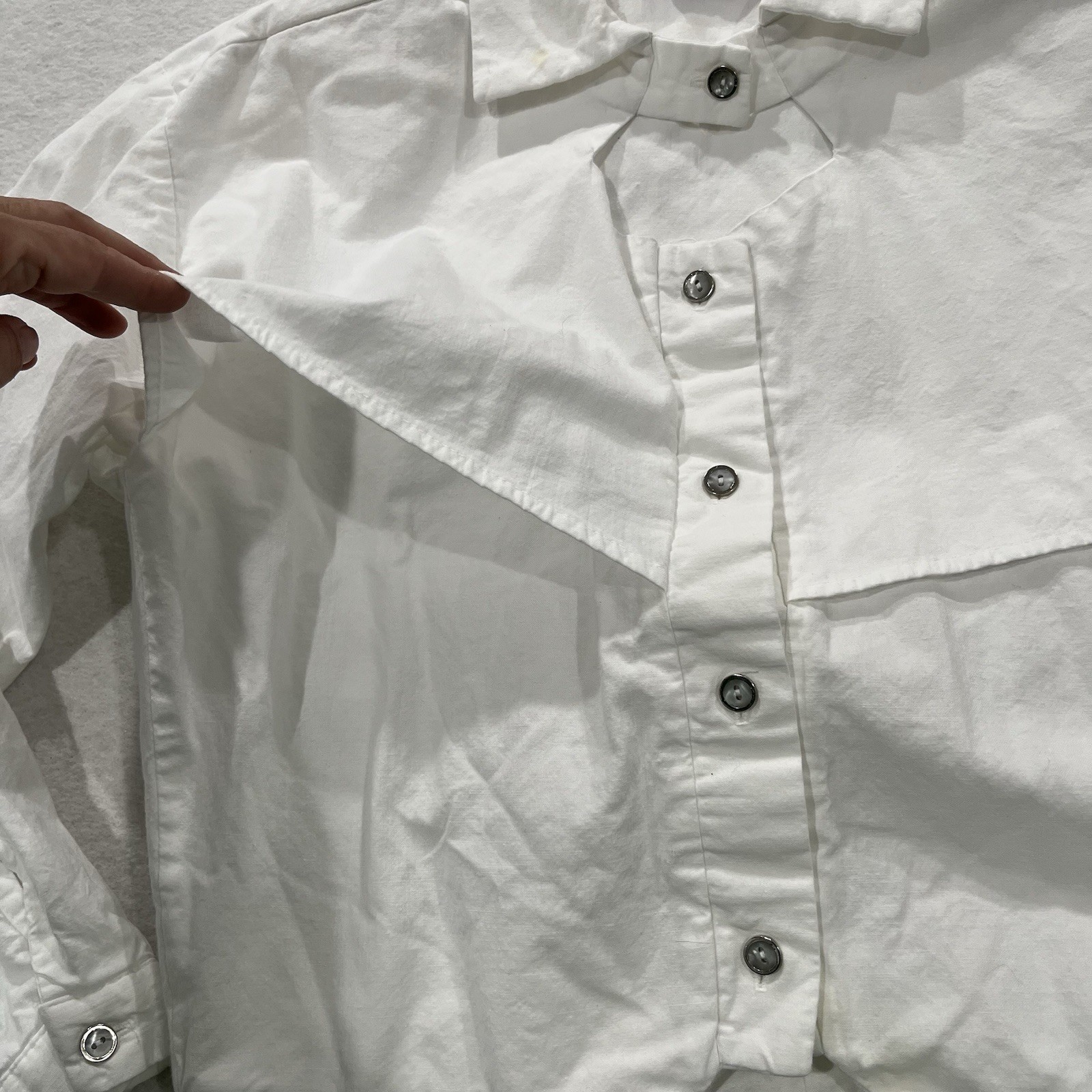 Vintage Sas’sa White Cotton Blend Crop Shirt Shoulder Pads Women Cowgirl USA
