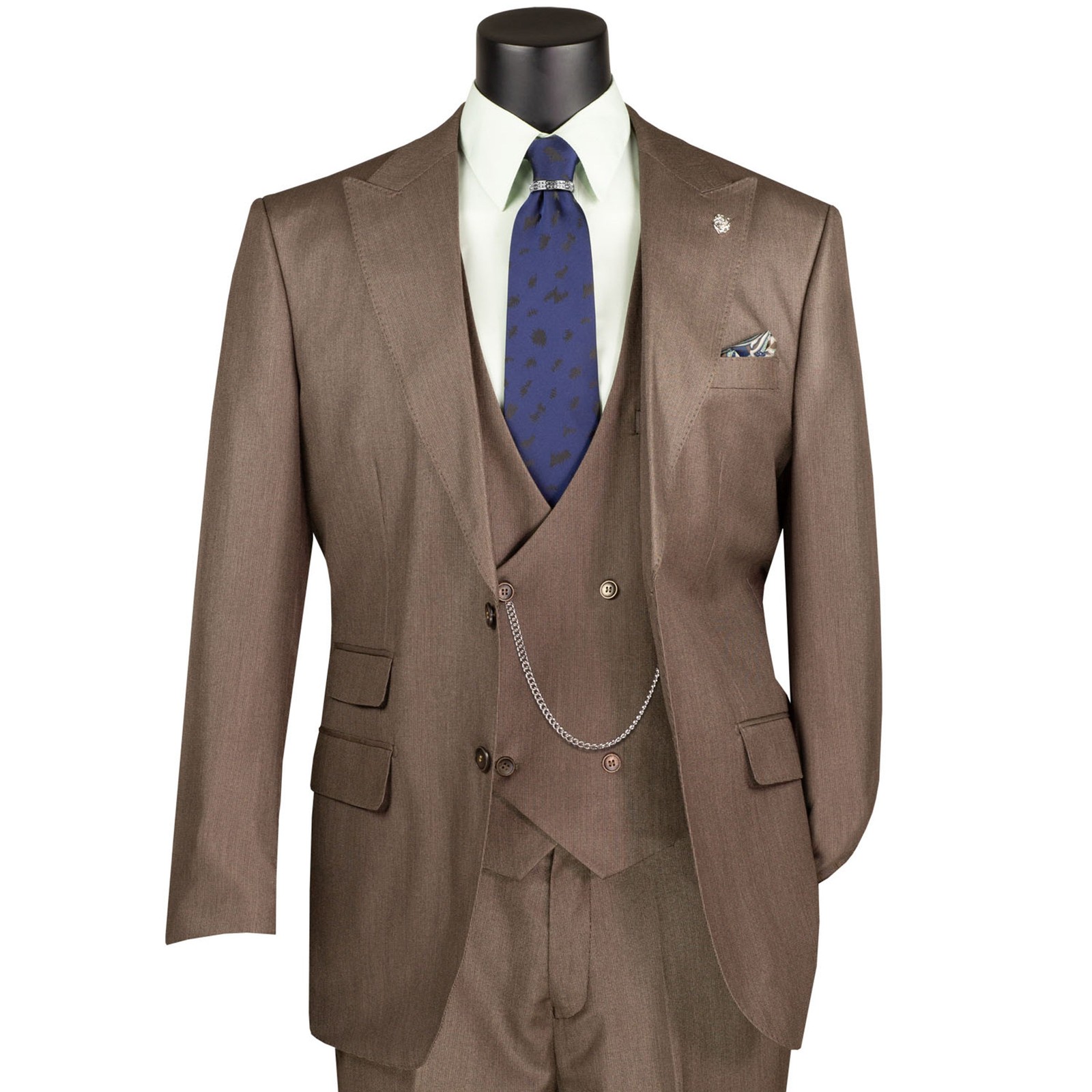 BIG & TALL Men’s Deep Taupe Sharkskin 3pc Classic Fit Suit w/ Adj Waist NWT