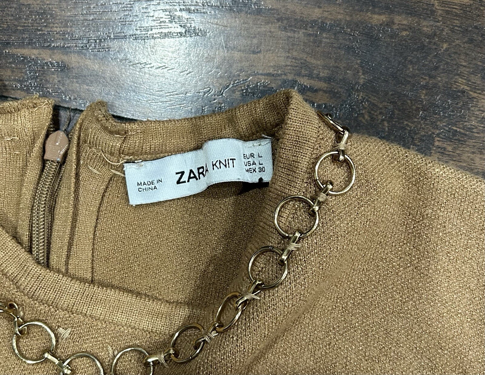 Zara Knit Blouse Top Shirt Large Caramel Color