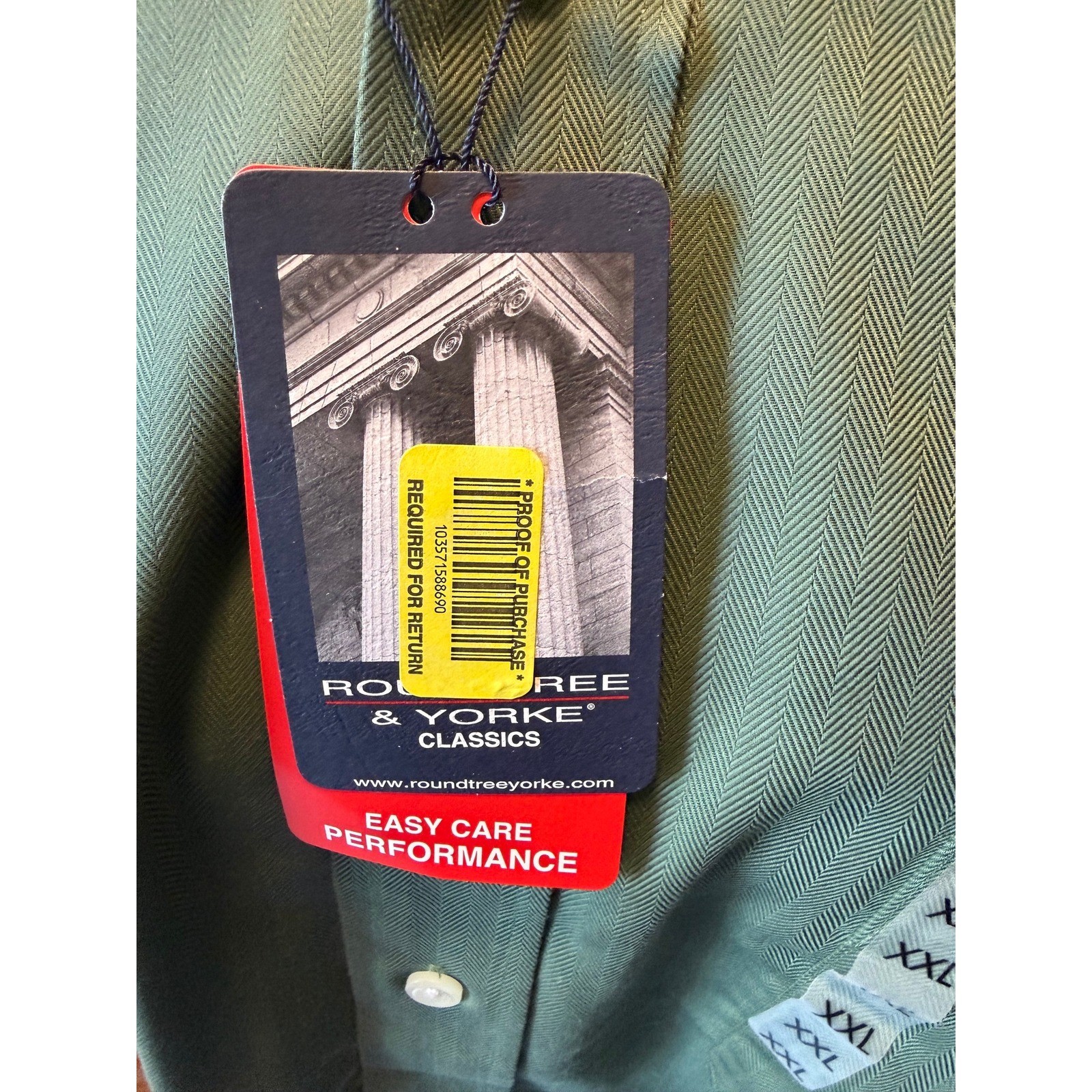 Roundtree & Yorke XXL Green Herringbone Easy Care Performance Button Down Shirt