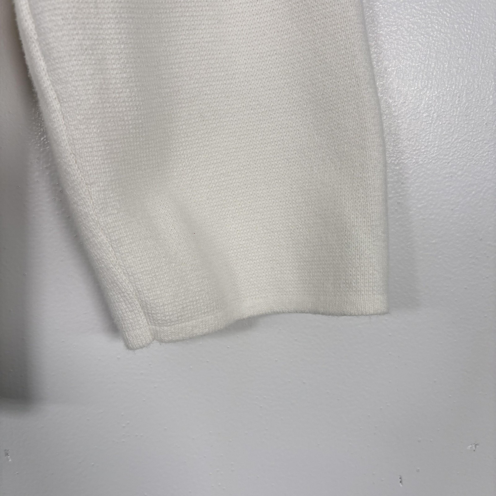 Lands End Cardigan Sweater Womens XL White Collared 100% Cotton Knit Pockets
