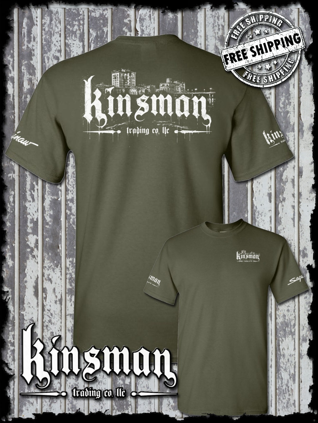 Kinsman Trading Co. LLC Saginaw City Logo 2-Sided T-Shirt Michigan