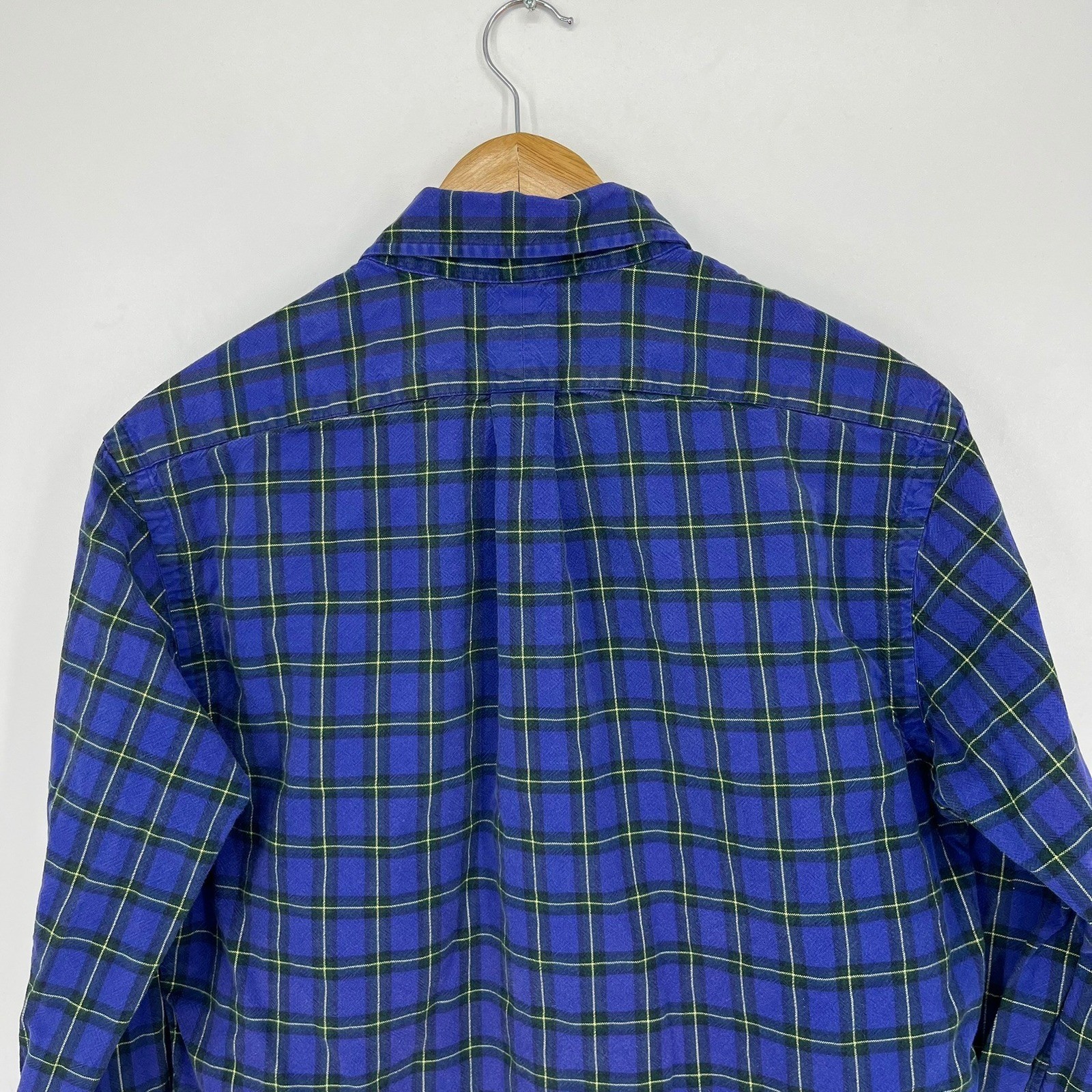 Ralph Lauren Mens Custom Fit Plaid Button Down Shirt Blue Green Yellow Size M