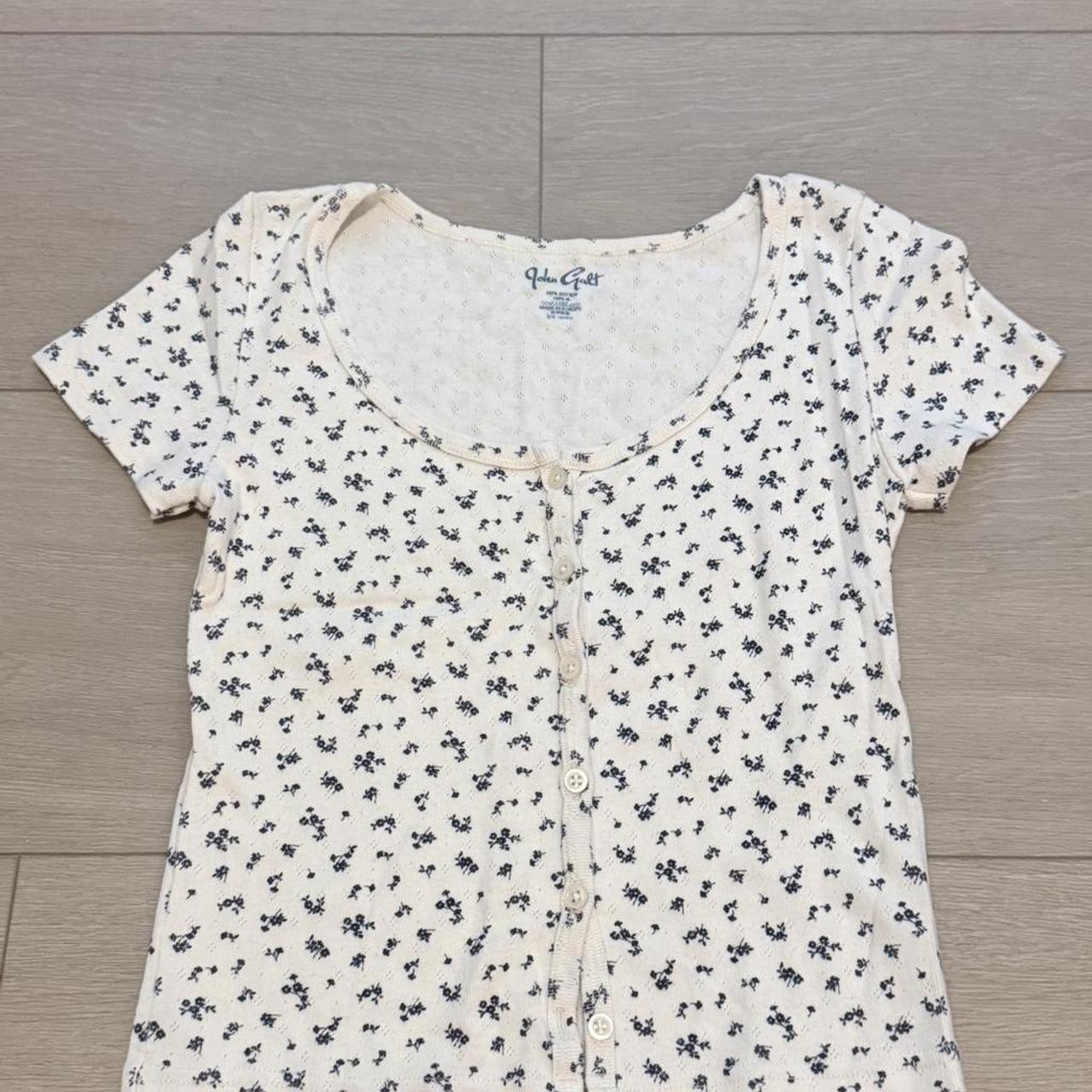 Brandy Melville White & blue floral button-up top