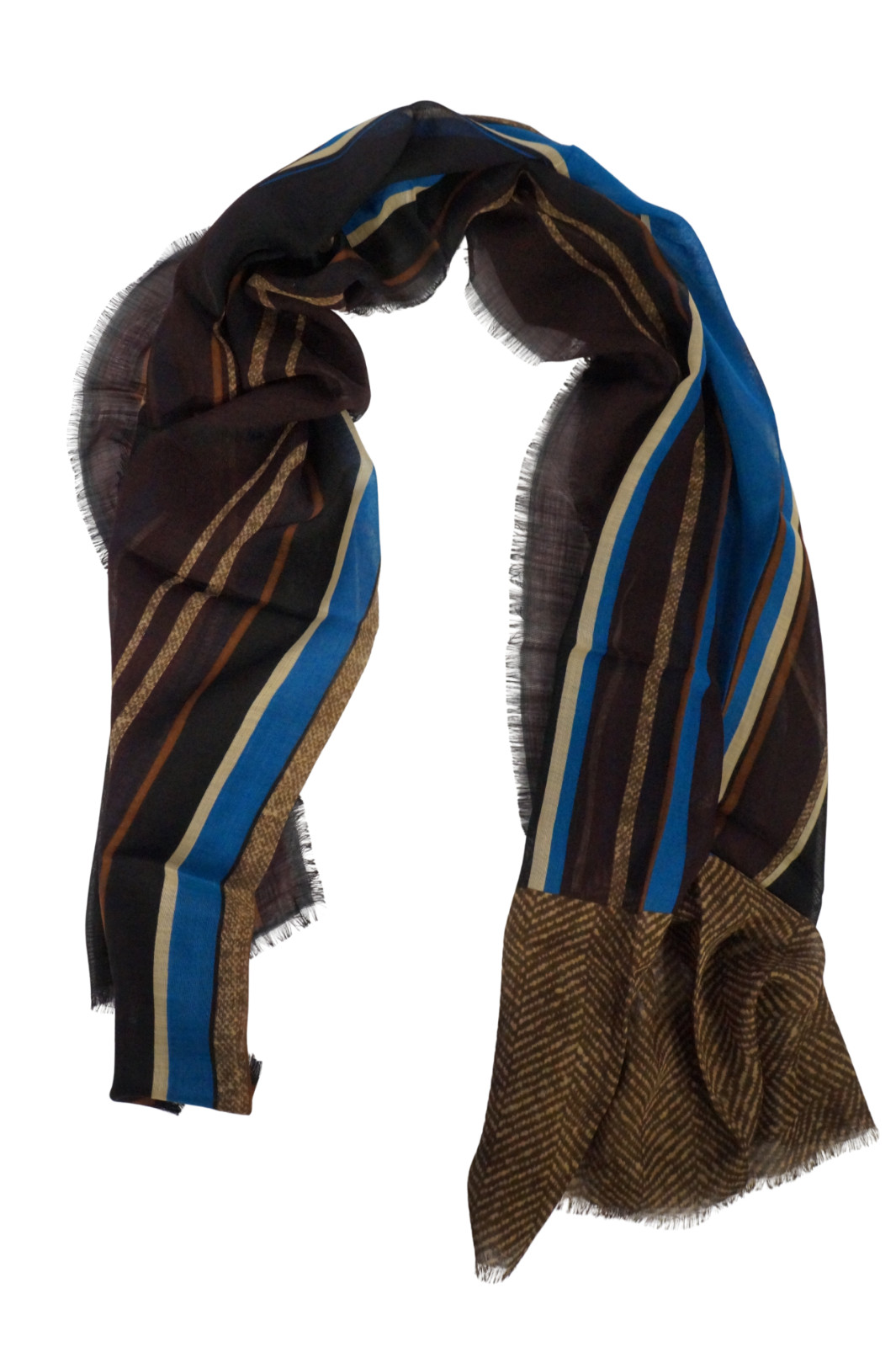 NWT Gianfranco Ferré Black Blue Brown Striped Silk Wool Mens Scarf Italy 18″X70″