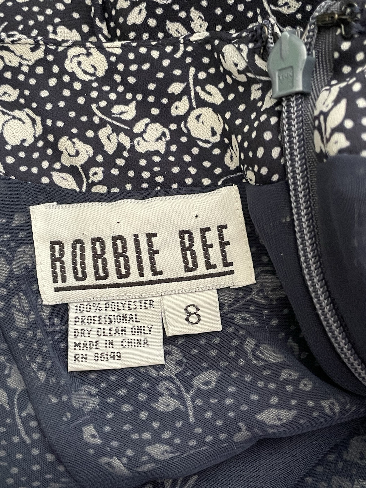 Robbie Bee 8 Navy Blue Floral Back Tie Panel Hemline Overlay Cap Sleeve Dress