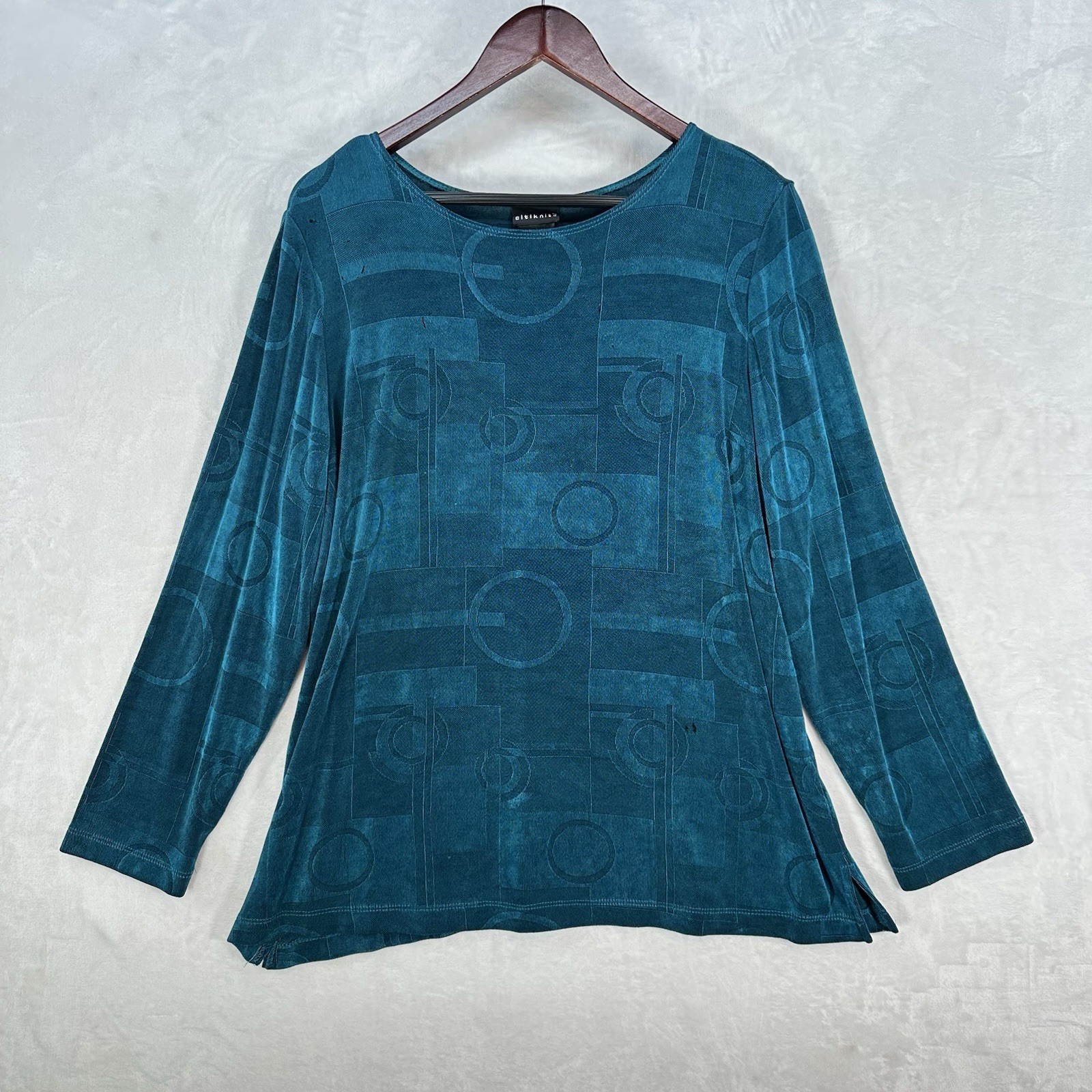 Vintage Citiknits Top Womens 1X Blue Tunic Oversized Stretch Art Slinky Knit