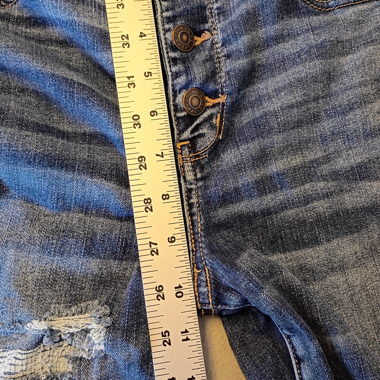 American Eagle Jeans Women 14 Blue Hi Rise Jegging Next Level Stretch Distressed