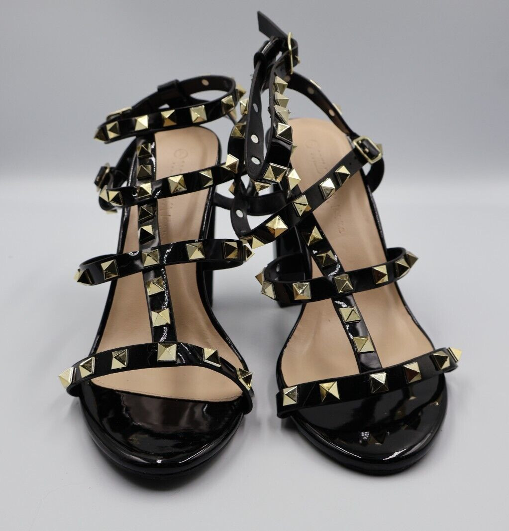 Block High Heel Studded Ankle Strap Buckle PU-Leather Open-Toe Formal Fashion