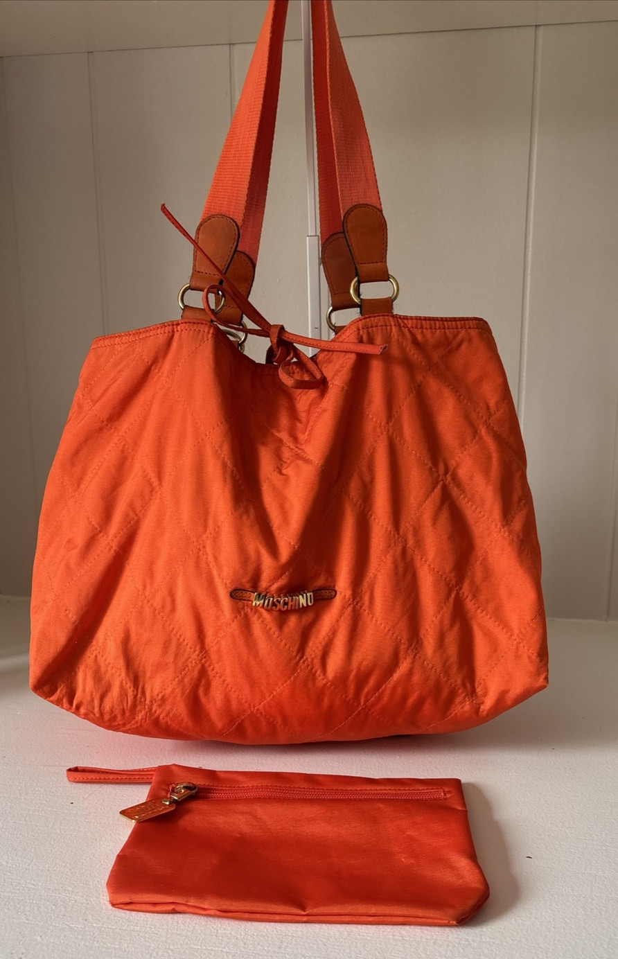 Fab! Moschino Redwall Rainbow Orange reversible bag tote handbag keychain pouch