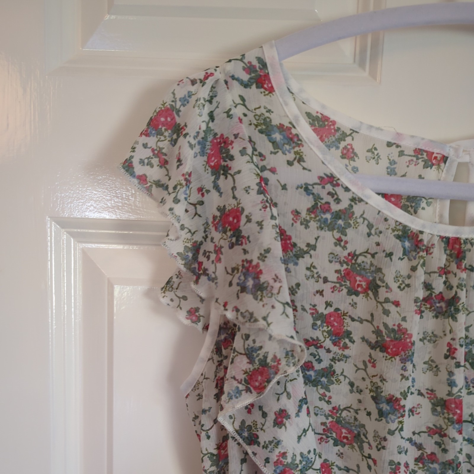 Debenhams Red Herring sheer chiffon floral rufle top UK10 Y2k whimsy floaty