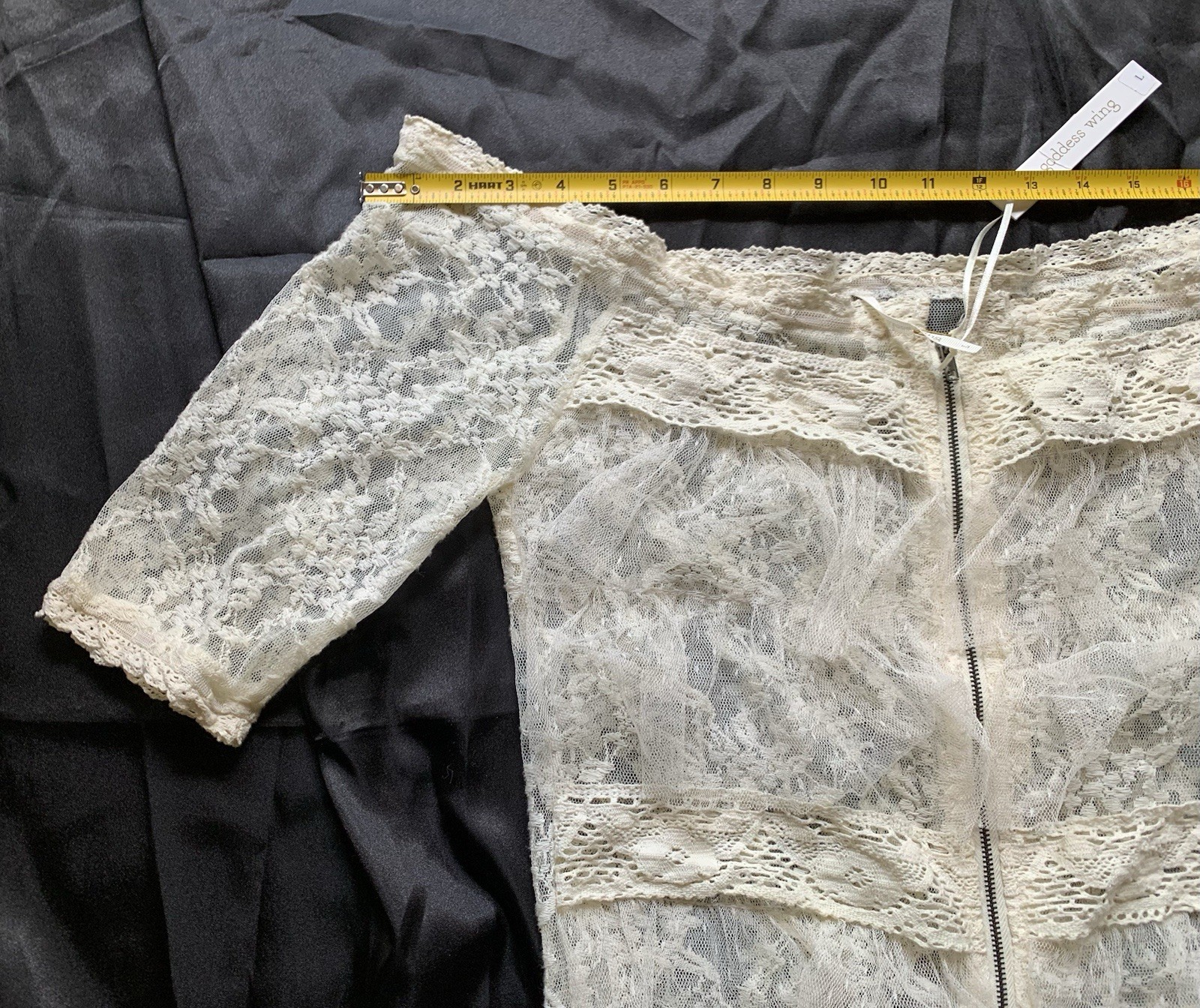 Goddess Wing ☀️ Blouse Top Women Woman Size Large Lace Off White Beige Zipper