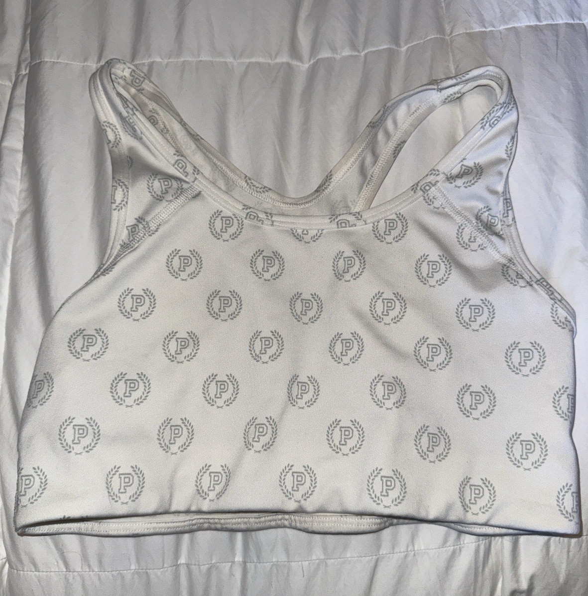 PINK Victoria’s Secret Ultimate Wireless Racerback Sports Bra M B White/Gray