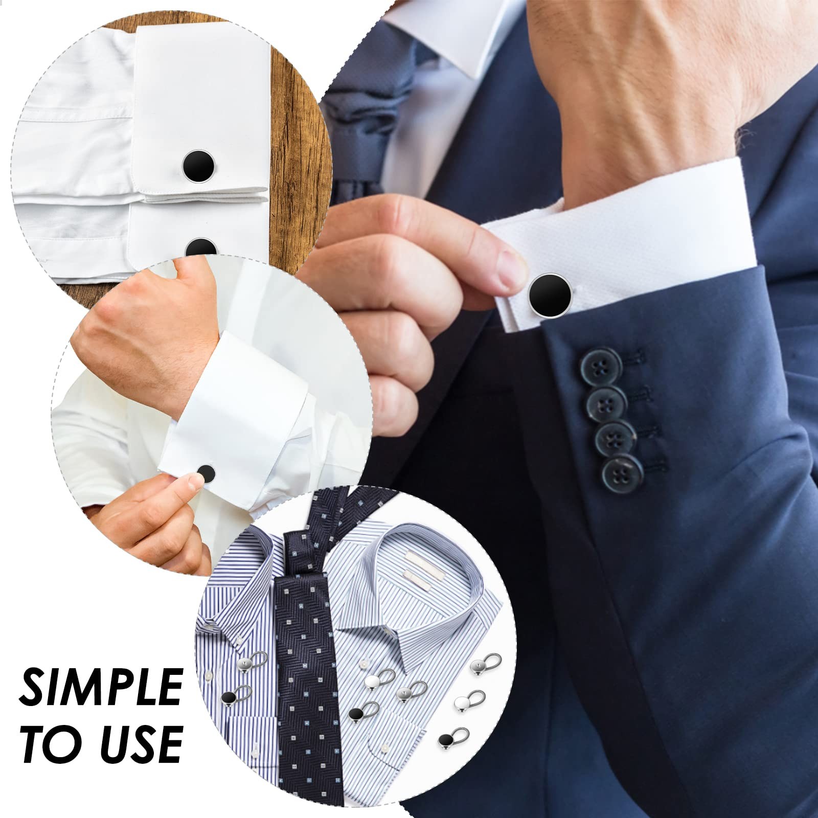 Collar Extenders for Mens Shirts,9Pcs Neck Button Black, Silver, White