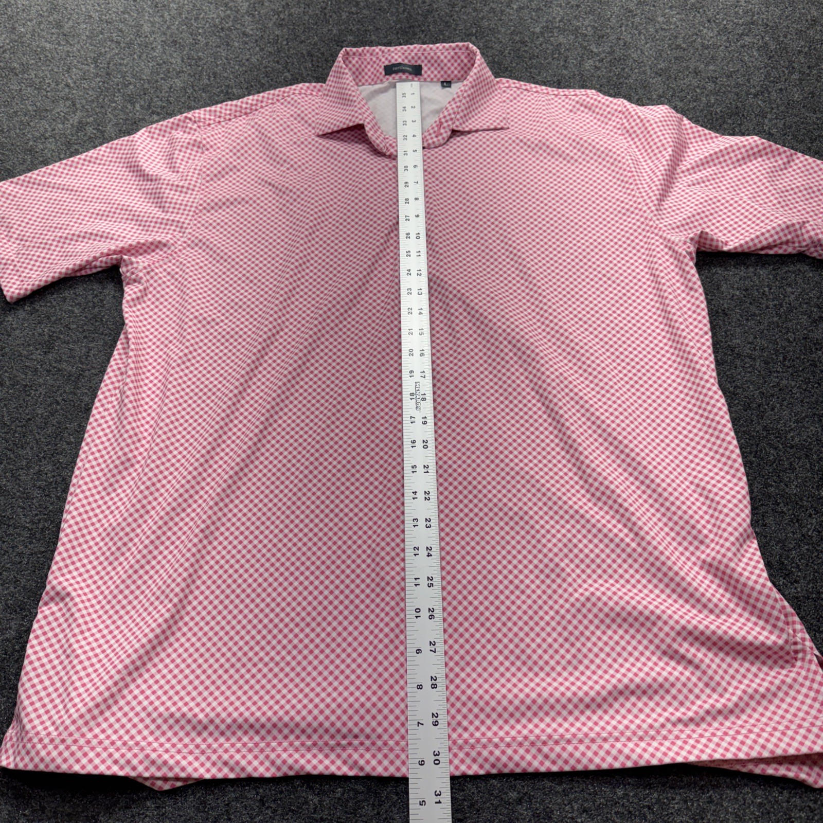 Turtleson Golf Polo Shirt Men’s L Pink White Checked 3 Button Placket Polyester