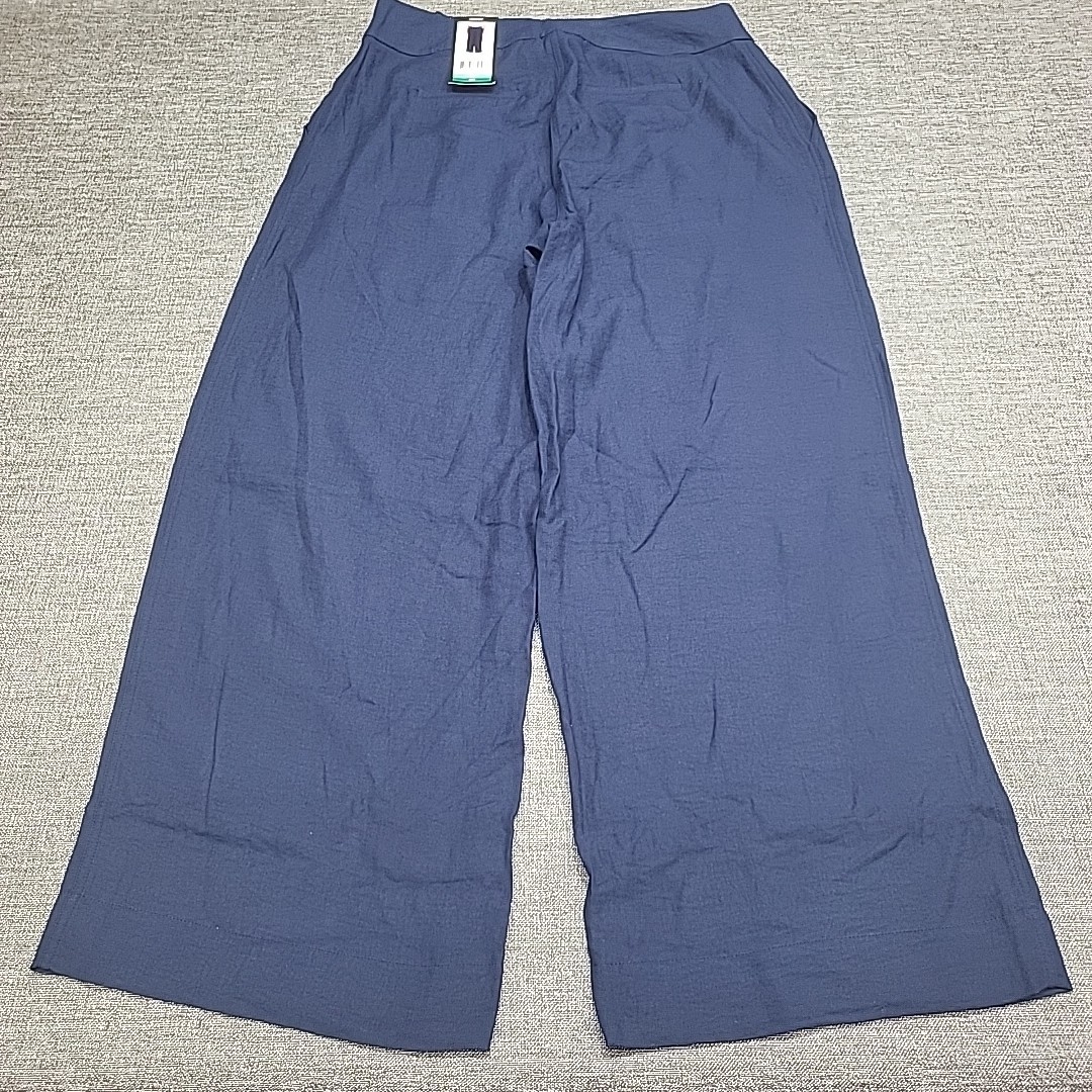 DKNy Womens Button Zip Fly Belted Wide Leg Pants Size 12 Navy Blue w Pockets