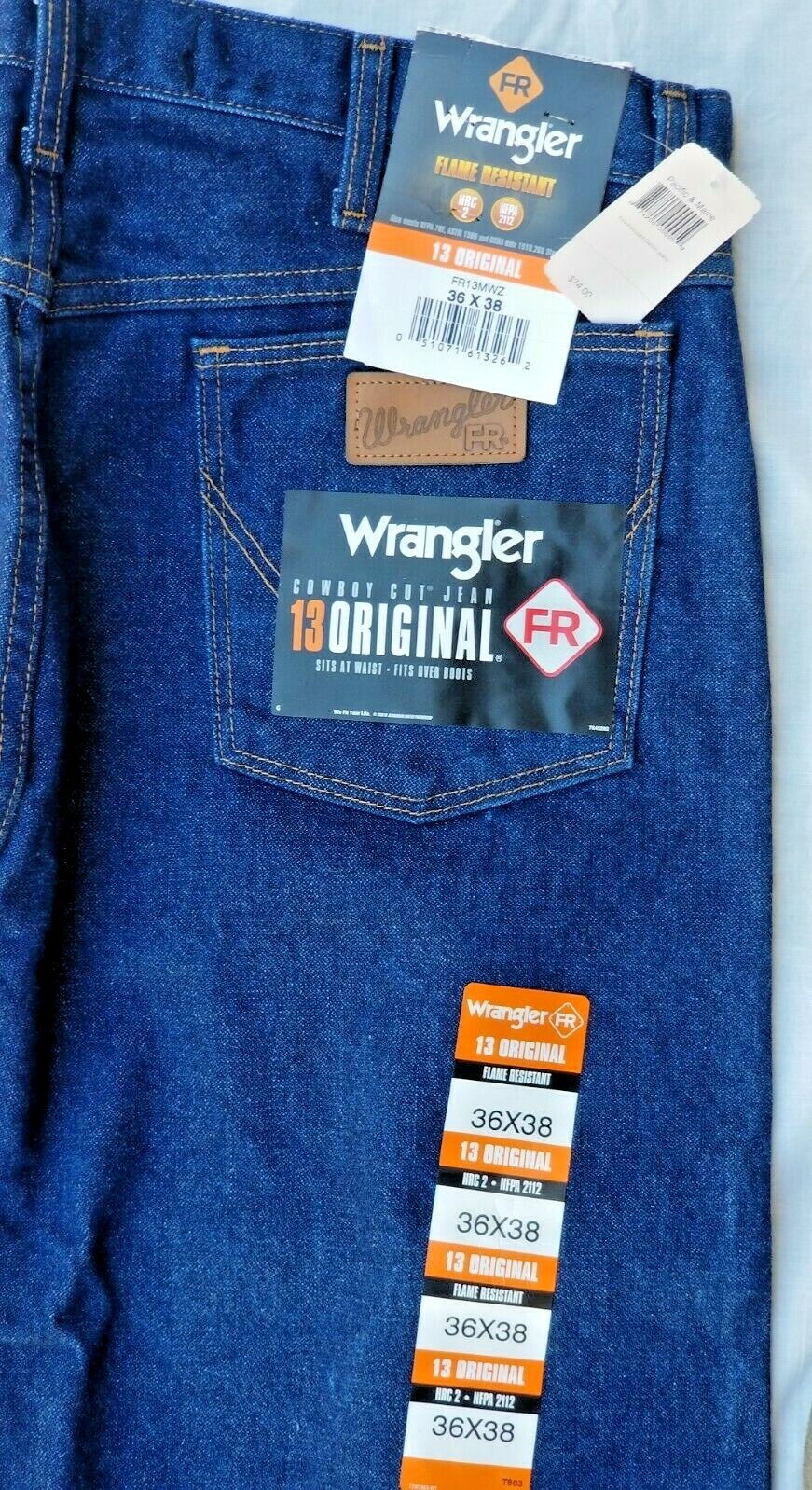 WRANGLER COWBOY CUT FLAME RESISTANT MEN’S 13 ORIGINAL BLUE DENIM JEANS 36/38