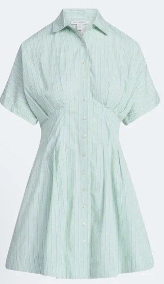 Free Assembly Women Corset Midi Green Stripe Dress Shirt Pockets Large NWT#17031