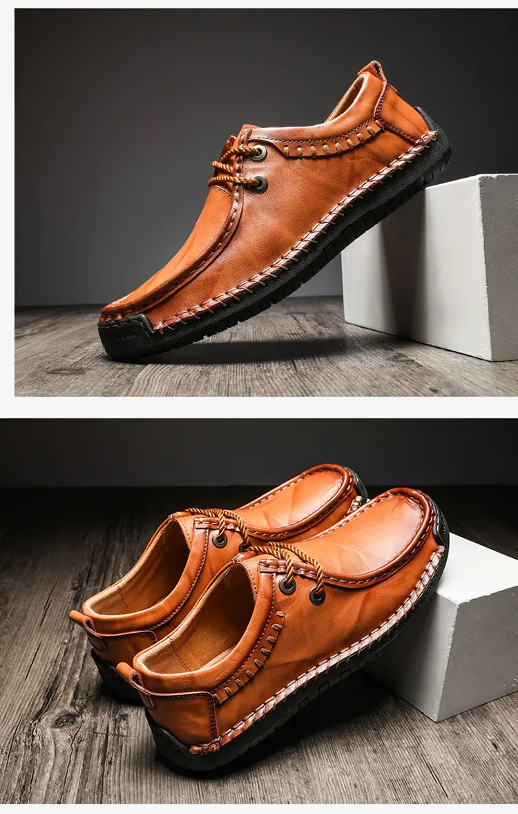 Men’s Vintage Round Toe Lace Up Loafers Formal Driving Causal Flat Heels Shoes