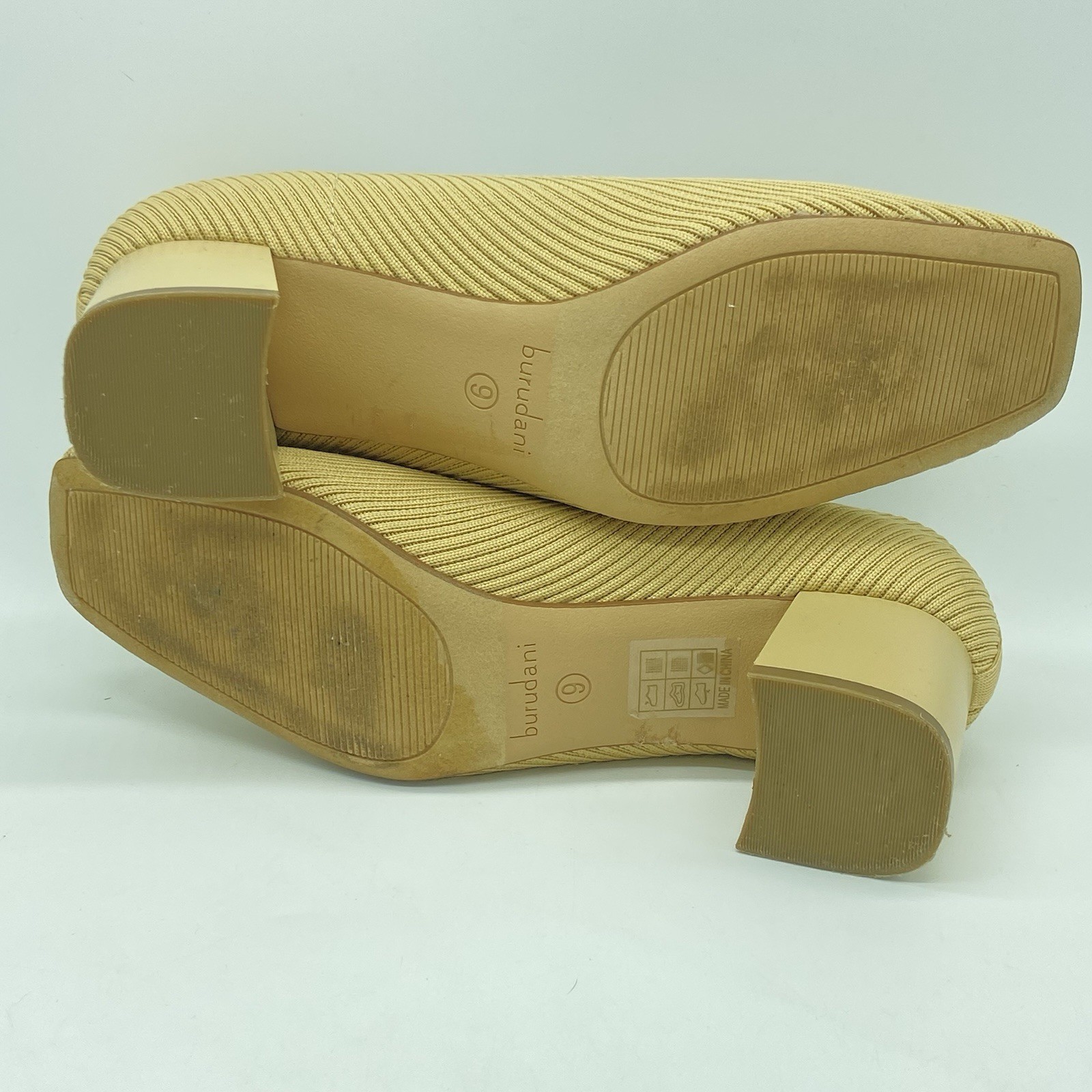 Burudani Womens Beige Ribbed Knit Block Heel Pumps Square Toe Size 9 Tan Shoes