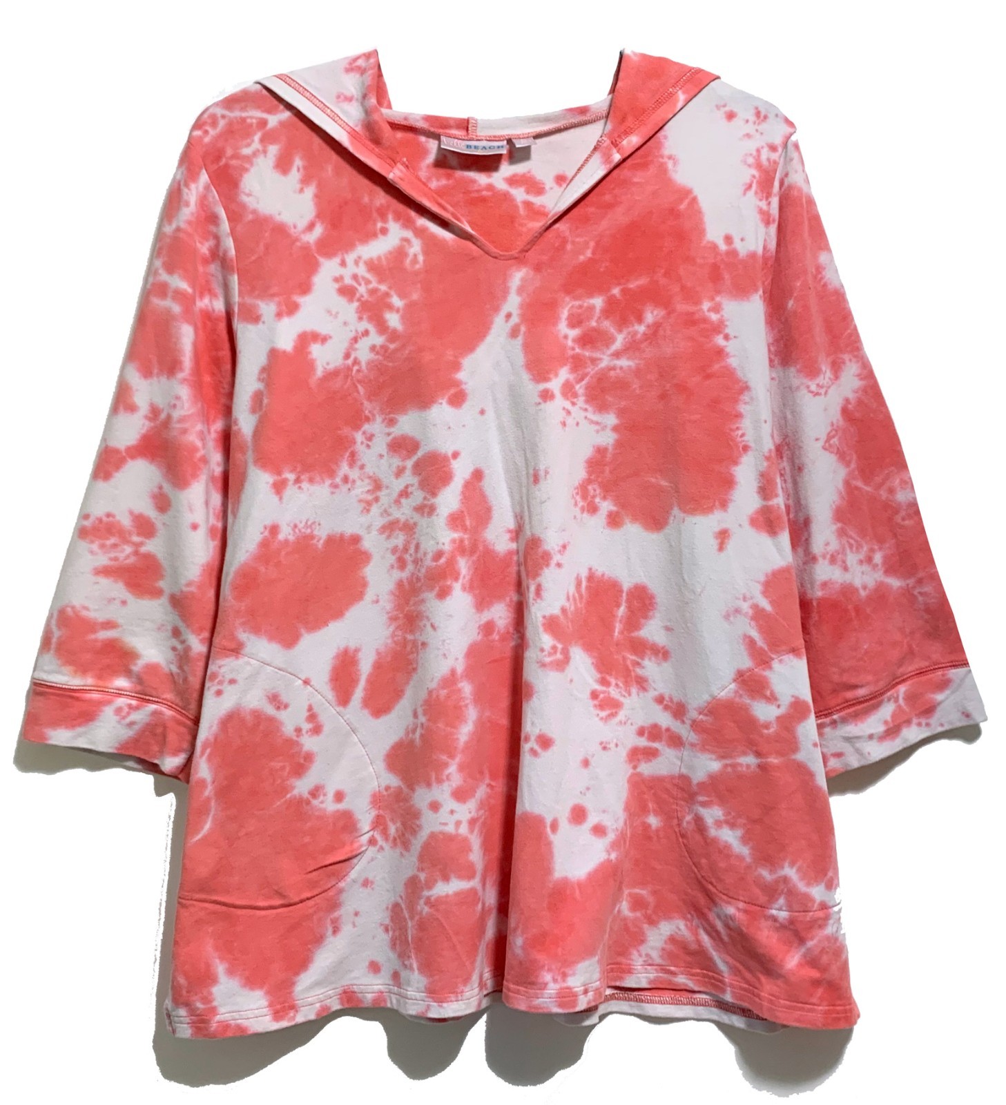 Belle by Kim Gravel QVC Coral & White Print Pullover Hooded Top size 2X