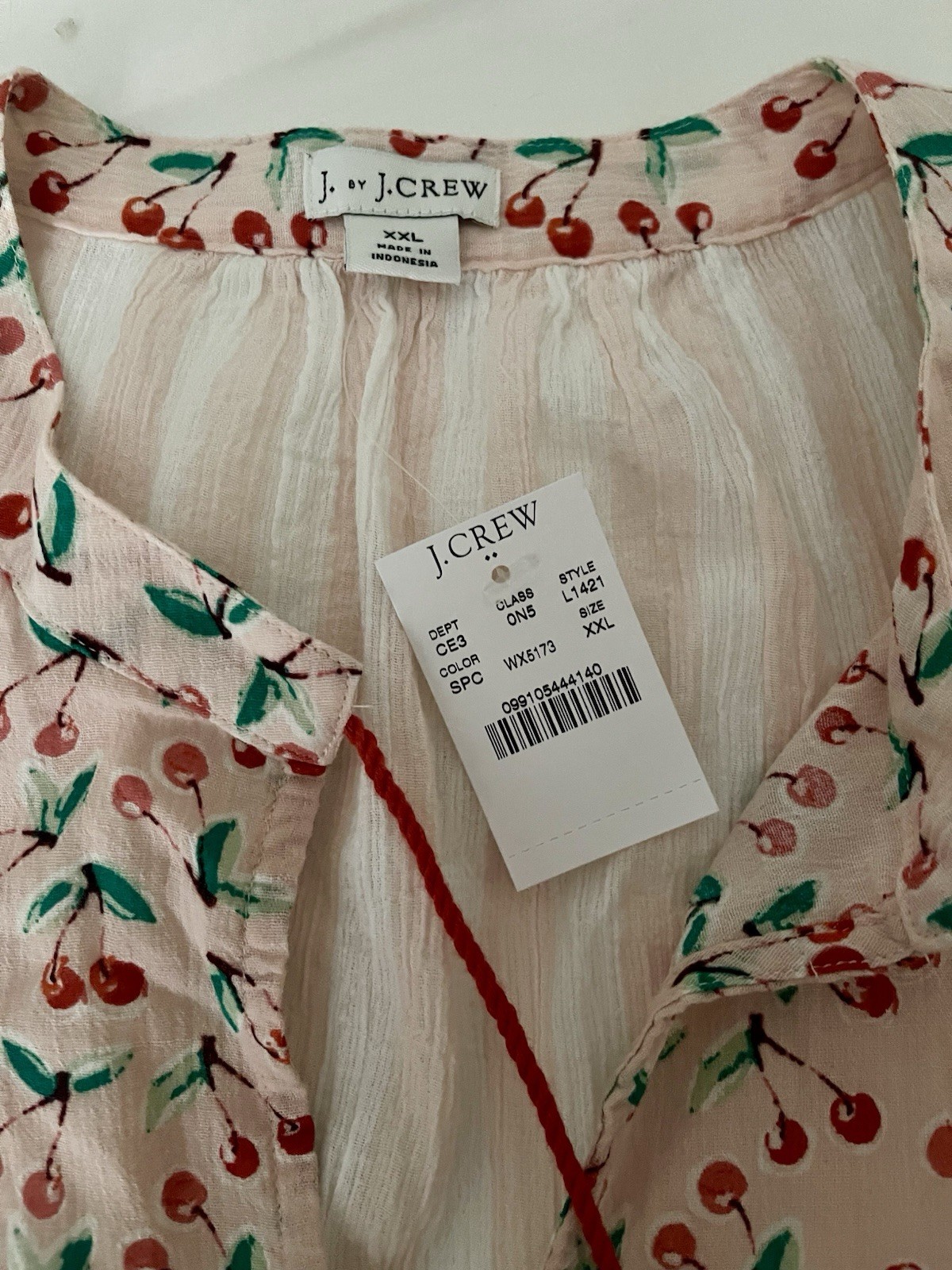 J.Crew Cherry Striped Mixed Print Gauzy Tunic Top – Coverup Size XXL. *NWT*