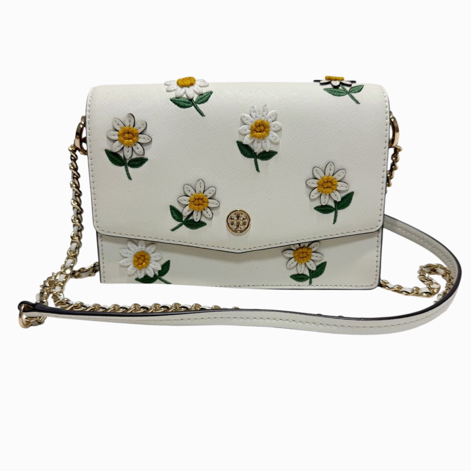 Tory Burch Robinson Embroidered Mini Leather Crossbody Bag Daisy