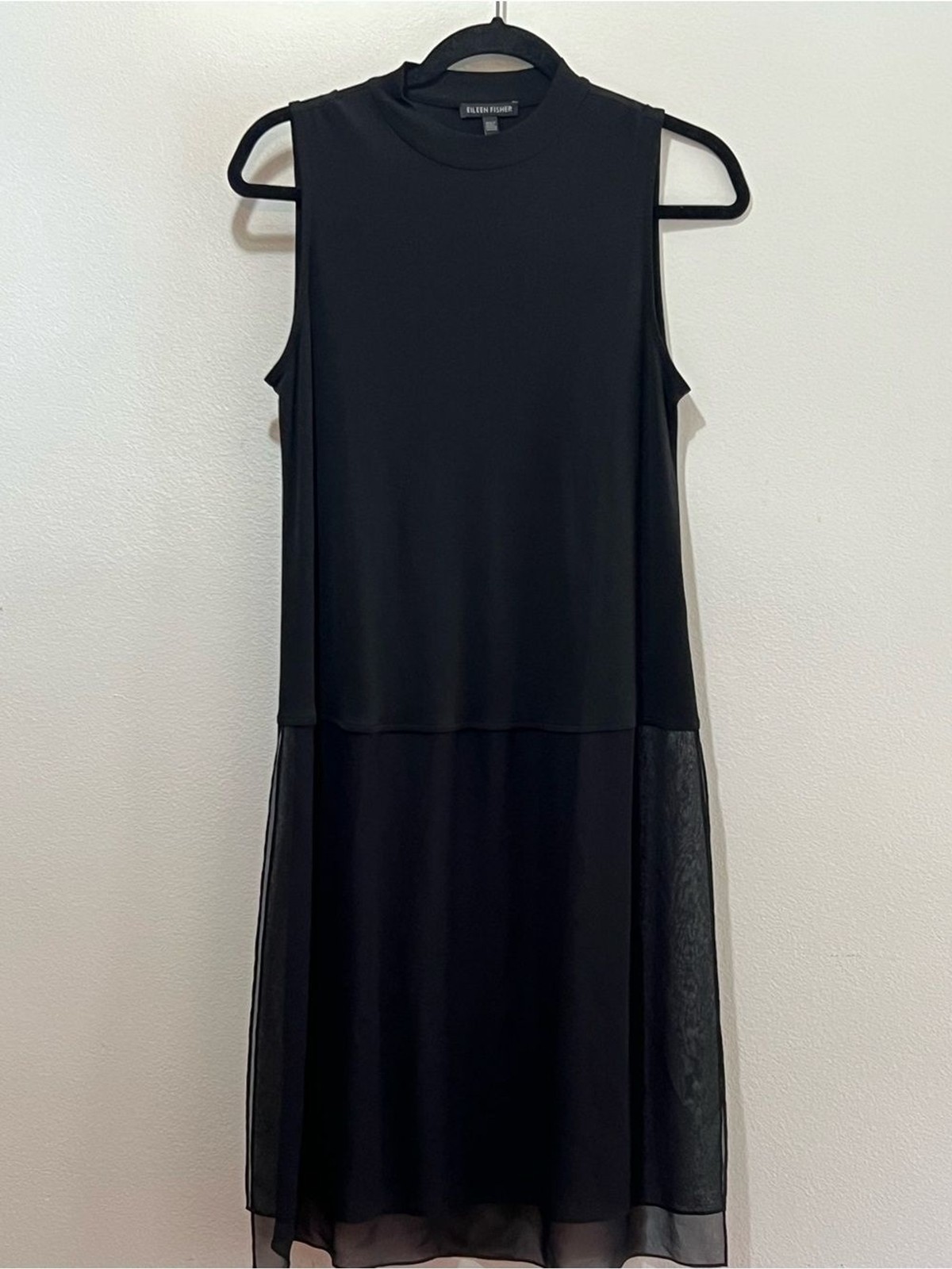 Eileen Fisher Sleeveless Black Tunic with Sheer Hem