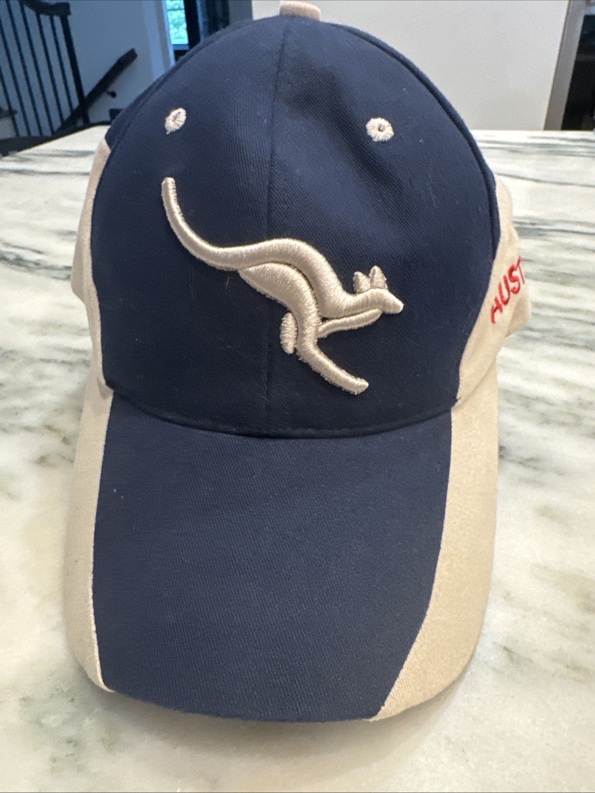 Kangaroo Australia Hat Cap Strap Back Blue Tan One Size Cotton Casual Adjustable