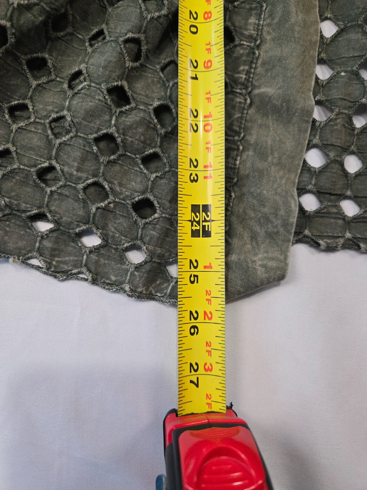 Olive Green Eyelet Cutout Tie Front Cardigan Sz Medium Earthy Lagenlook Festival