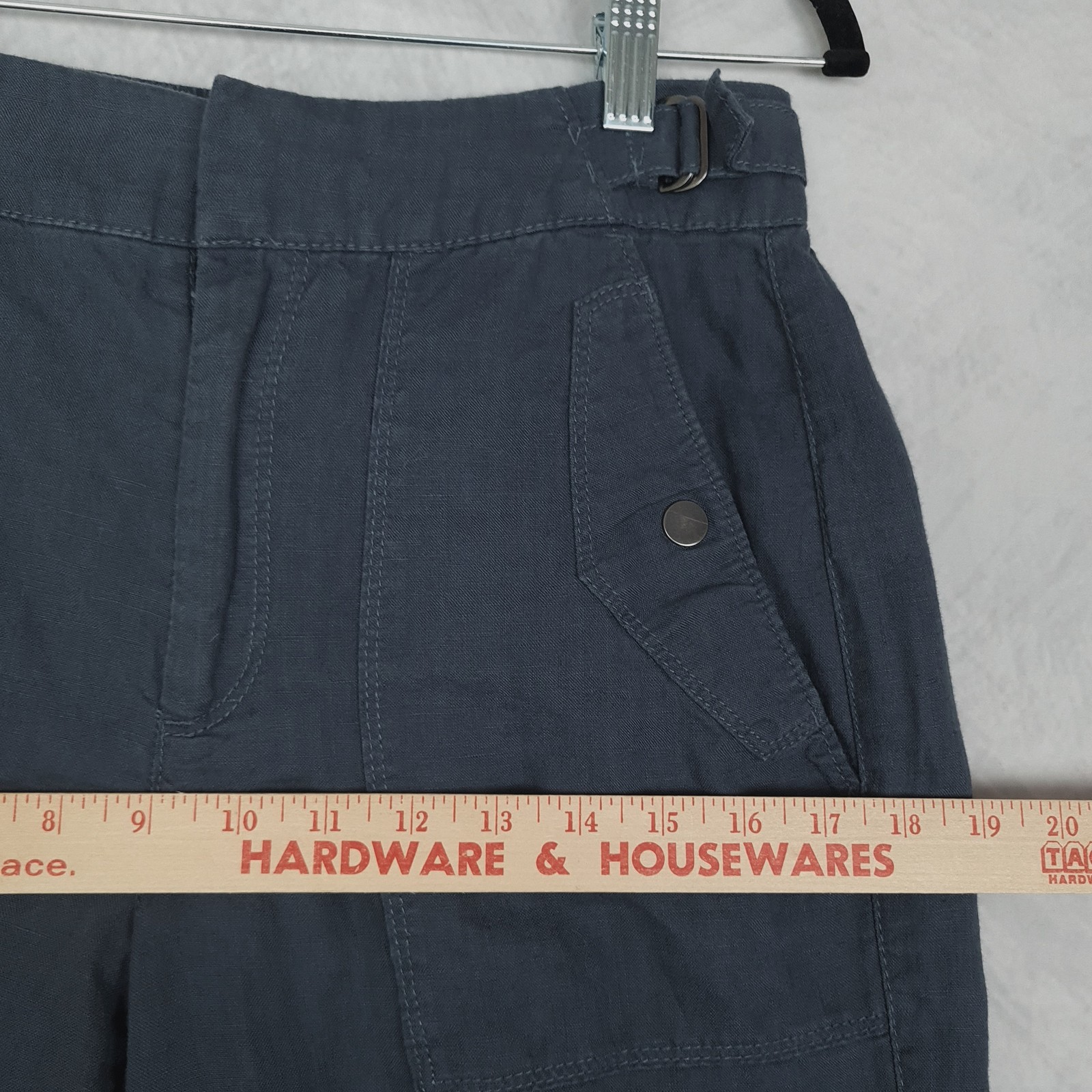 Athleta Pants Womens 2 Blue Linen Cropped Adjustable Waist Tabs Casual Summer