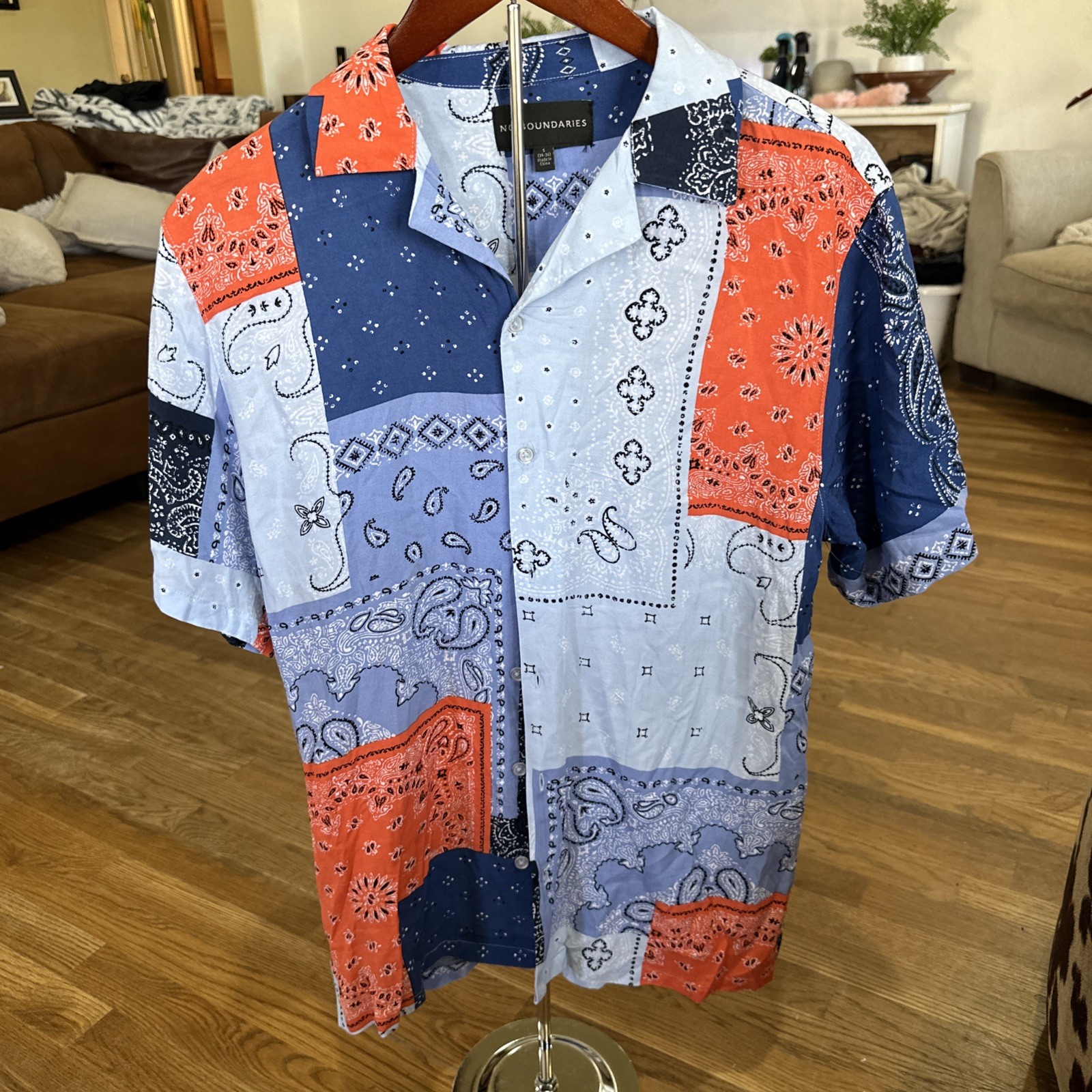 Paisley Short Sleeve Button Up Shirt Multicolored 100% Rayon