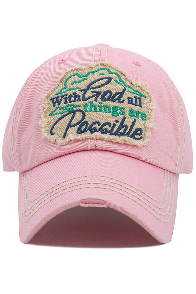 KBETHOS Women With God All Things Are Possible Distressed Cotton Baseball Cap
