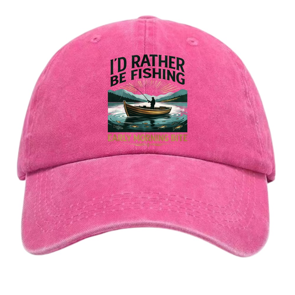 I’d Rather Be Fishing Hat, Vintage Washed Cotton Fisherman Outdoor Baseball Cap